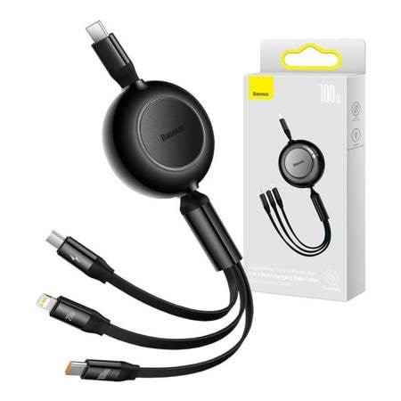 Baseus Bright Mirror 4 Usb-c 3-in-1 Cable For Micro Usb / Usb-c / Lightning 100w / 3.5A 1.1m (Black) - Usb Kabel