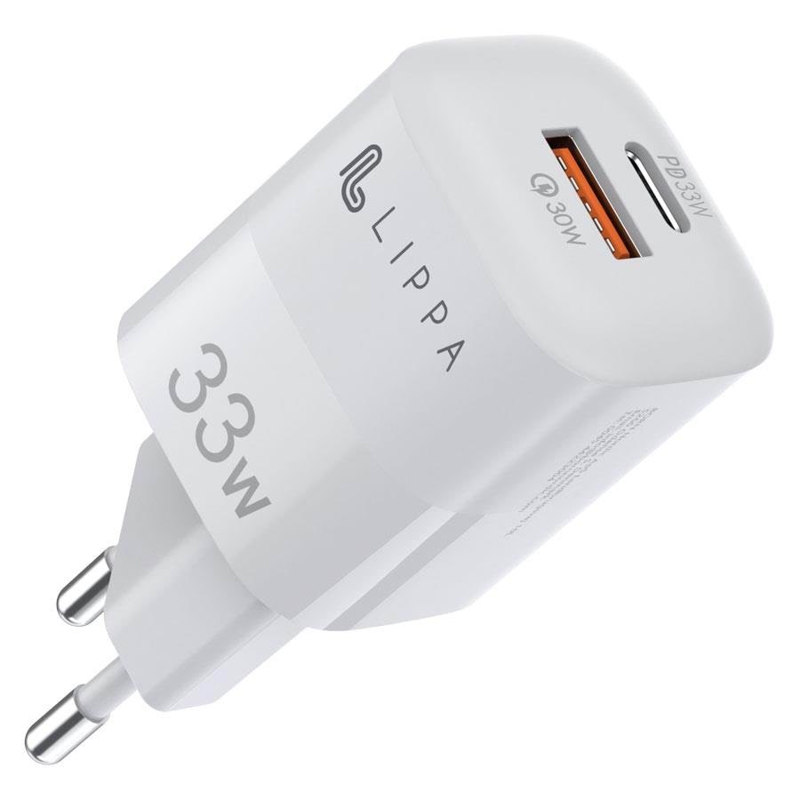 Lippa 33w Usb-c PD & Usb-a QC Gan Wall Charger - White - Handys Adapter Und Ladegeraete