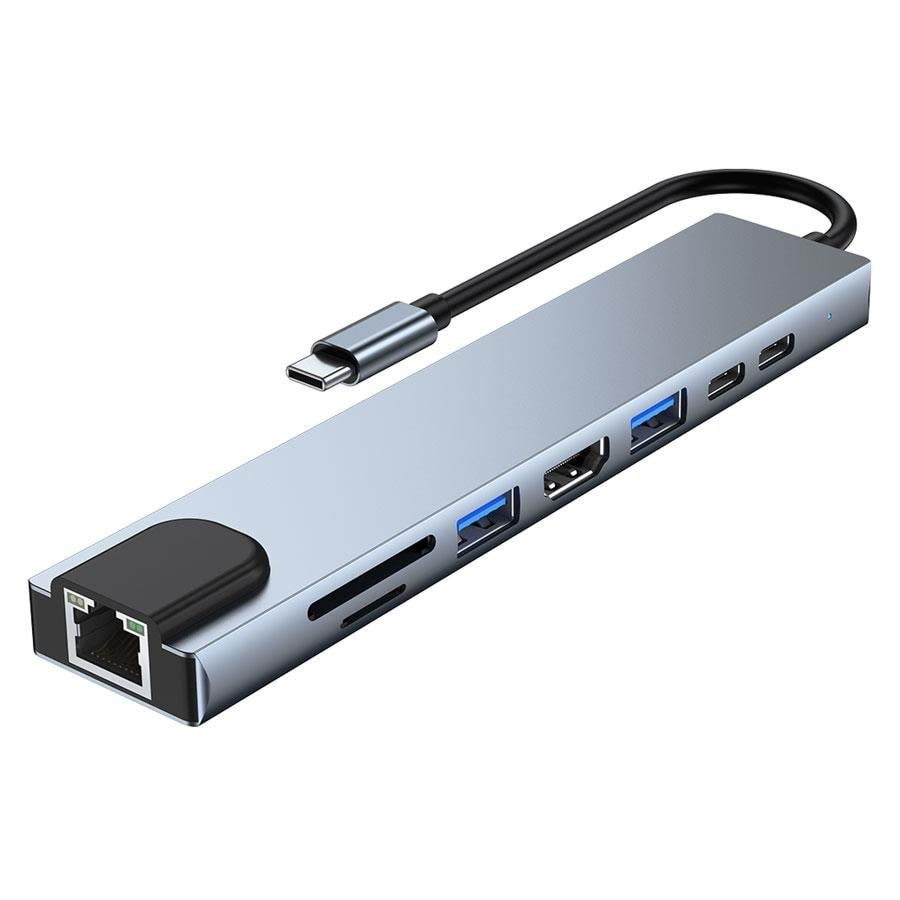 Lippa 8-in-1 87w Usb-c PD 4K Hdmi & Ethernet Hub Usb-hubs - 8 Anschlüsse - Usb Hubs Lpgq22h121