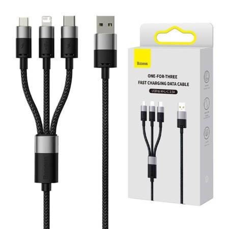 Baseus 3in1 Usb Cable Starspeed Series Usb-c + Micro + Lightning 3.5A 1.2m (Black) - Usb Kabel Caxs000001