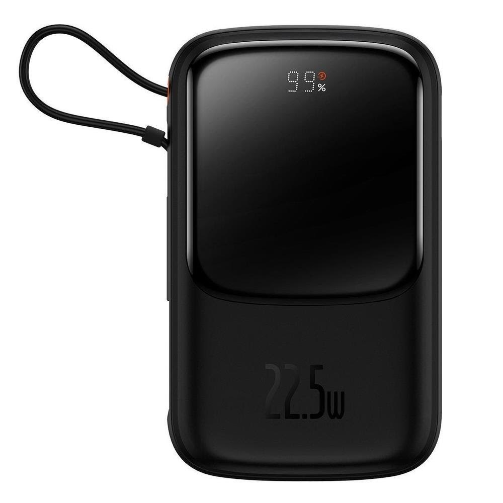 Baseus Qpow Digital Display Fast Charging Power Bank 10000mah 22.5W Qc/pd/scp/fcp With Built-in Usb-c Cable Black - 10000 Mah - Powerbank Akku Schwarz