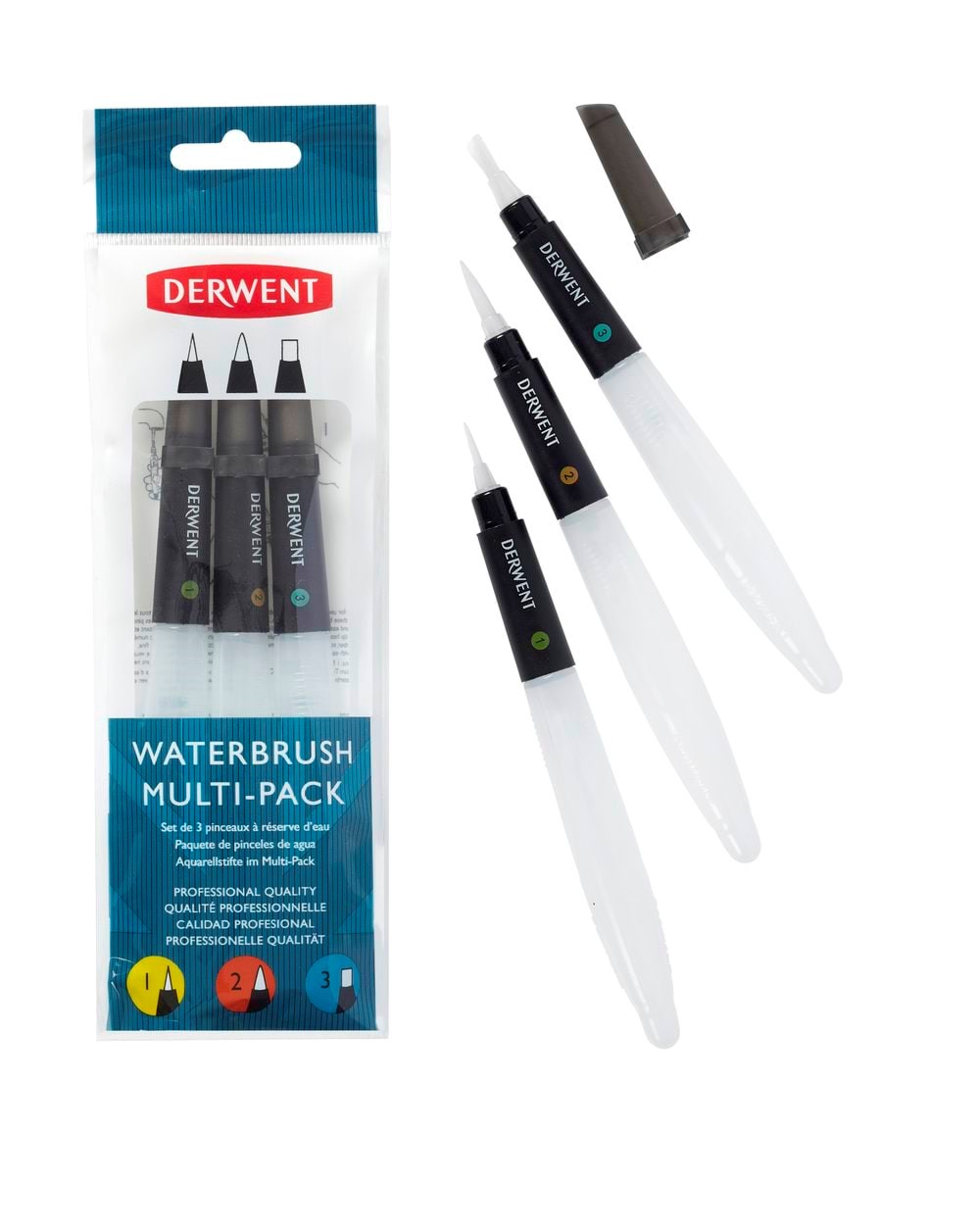 Derwent Waterbrush For Watercolour Painting Pack Of 3 Includes Chisel Tip Fine Tip & Medium Tip - Utensilien Zum Schreiben Und Zeichnen 2301975