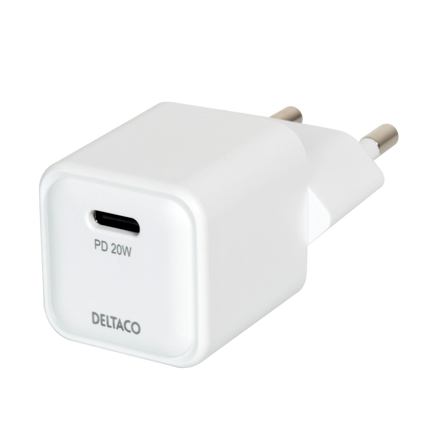 Deltaco Usb-c Mini Wall Charger 1x Usb-c PD 20 W White - Handys Adapter Und Ladegeraete Usbc-ac150