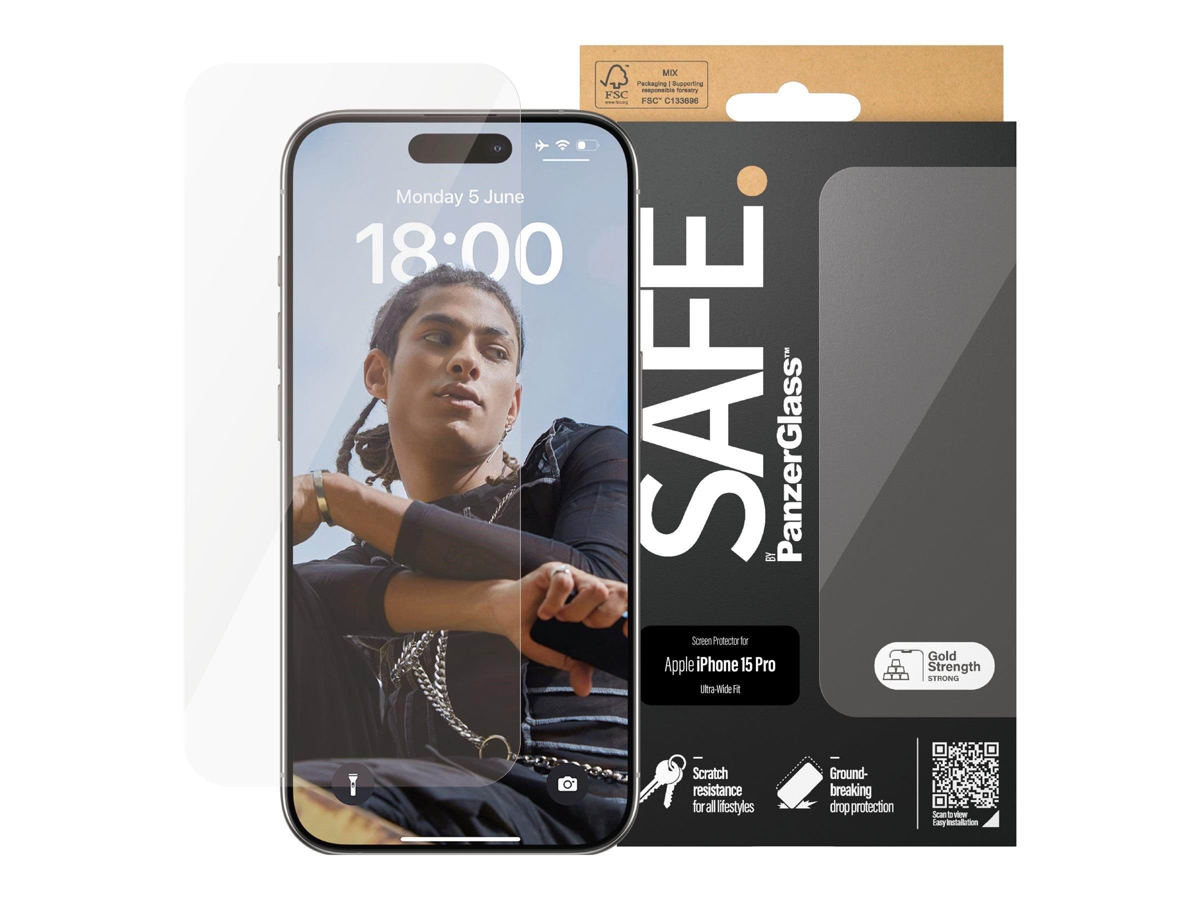 Safe by Panzerglass Screen Protector Iphone 15 Pro | Ultra-wide Fit - Handys Schutzfolie Safe95535