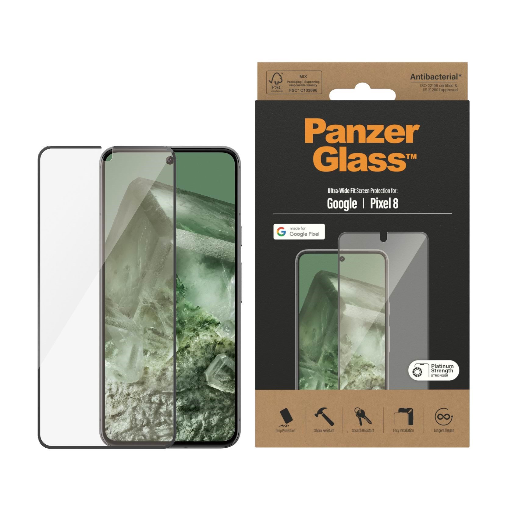 Panzerglass Screen Protector Google Pixel 8 | Ultra-wide Fit - Handys Schutzfolie Panzer4779