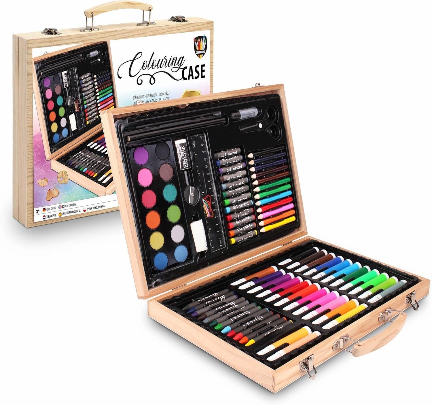 Grafix Coloring Set - 86 Pieces in Wooden Suitcase - Kunst Handwerk Ausstattung