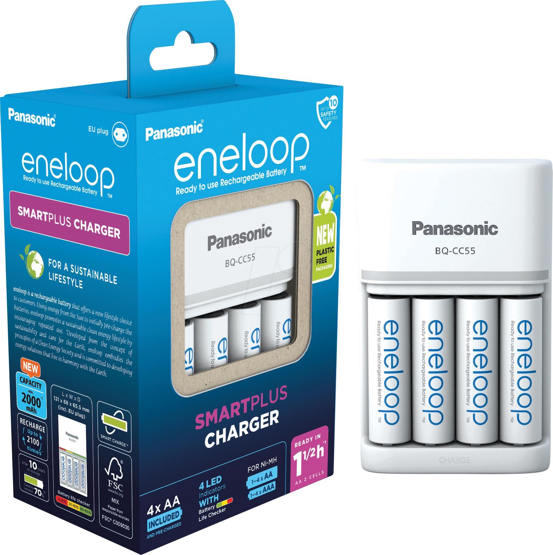 Panasonic Eneloop Bq-cc55 Battery Charger - 4 x AA Type - Nimh - Batterien Und Akkus