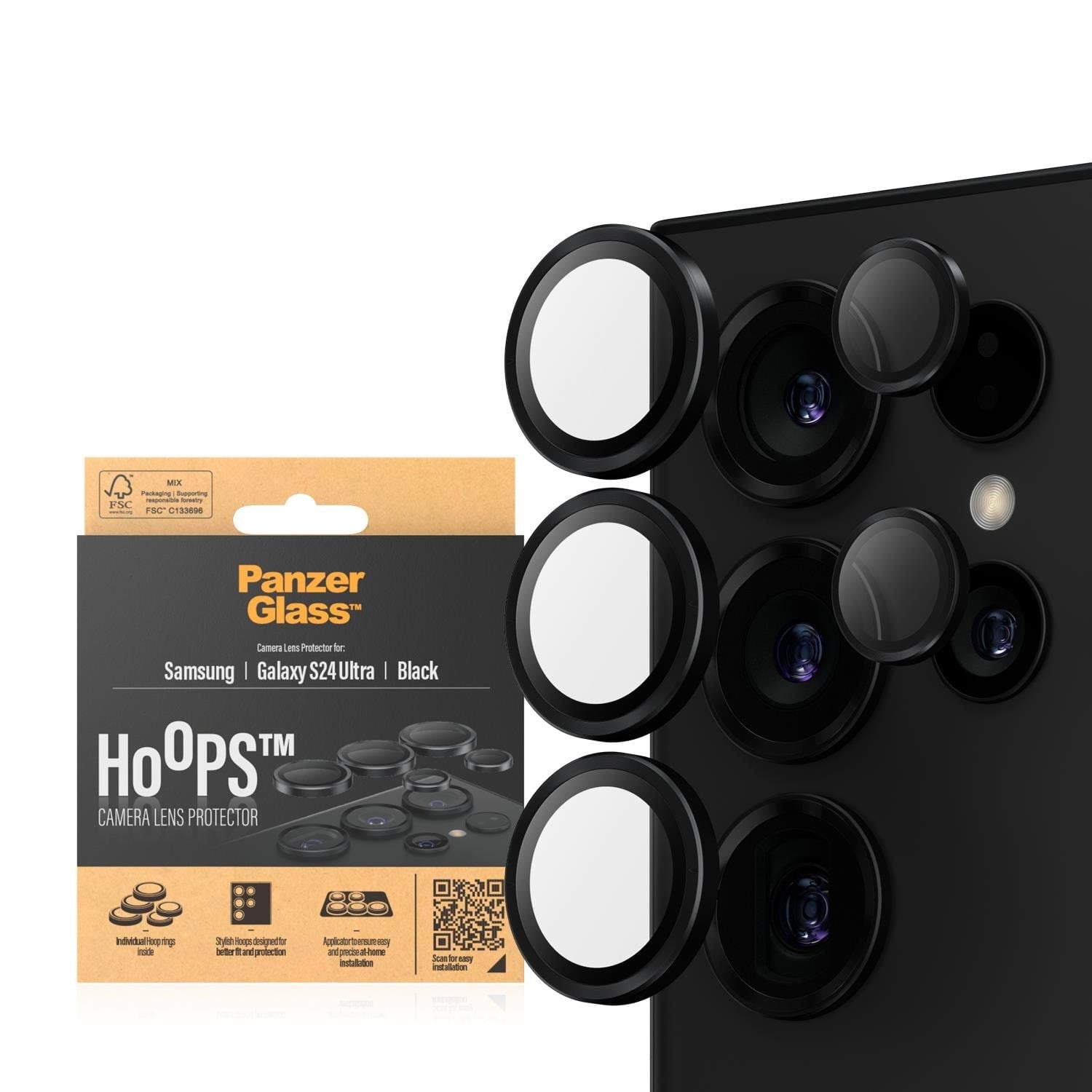 Panzerglass Hoops Camera Lens Protector Samsung Galaxy S24 Ultra | Black - Handys Schutzfolie Panzer1209