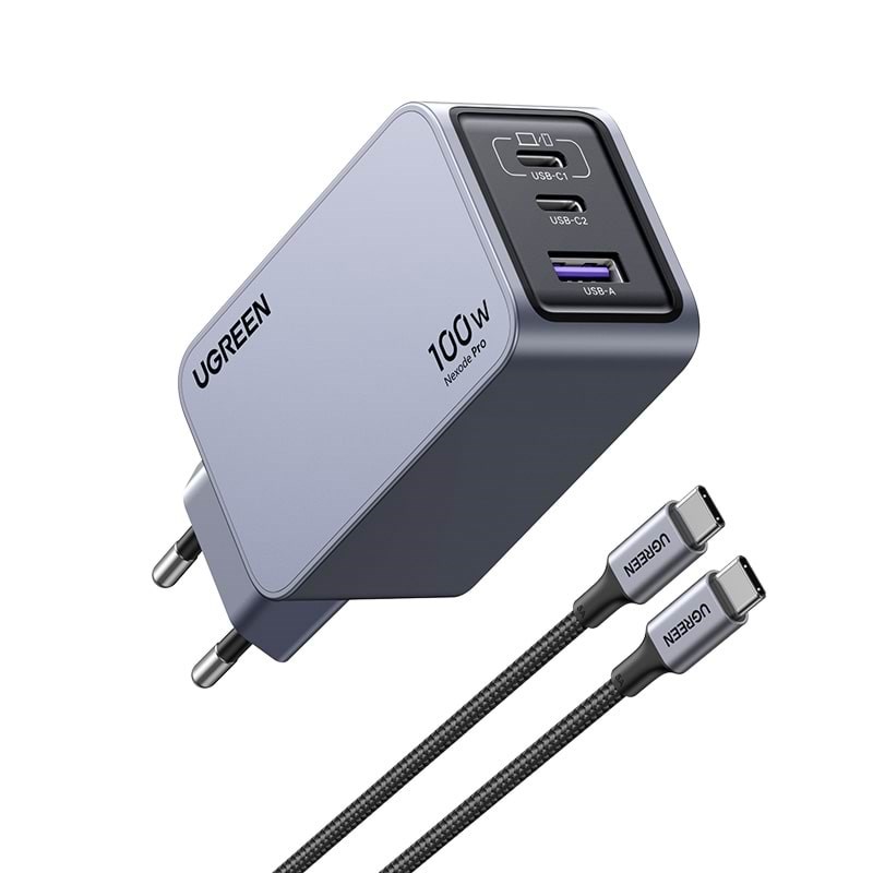 Ugreen Nexode Pro 100w 3-port Gan Fast Charger With 100w Usb-c Cable - Handys Adapter Und Ladegeraete