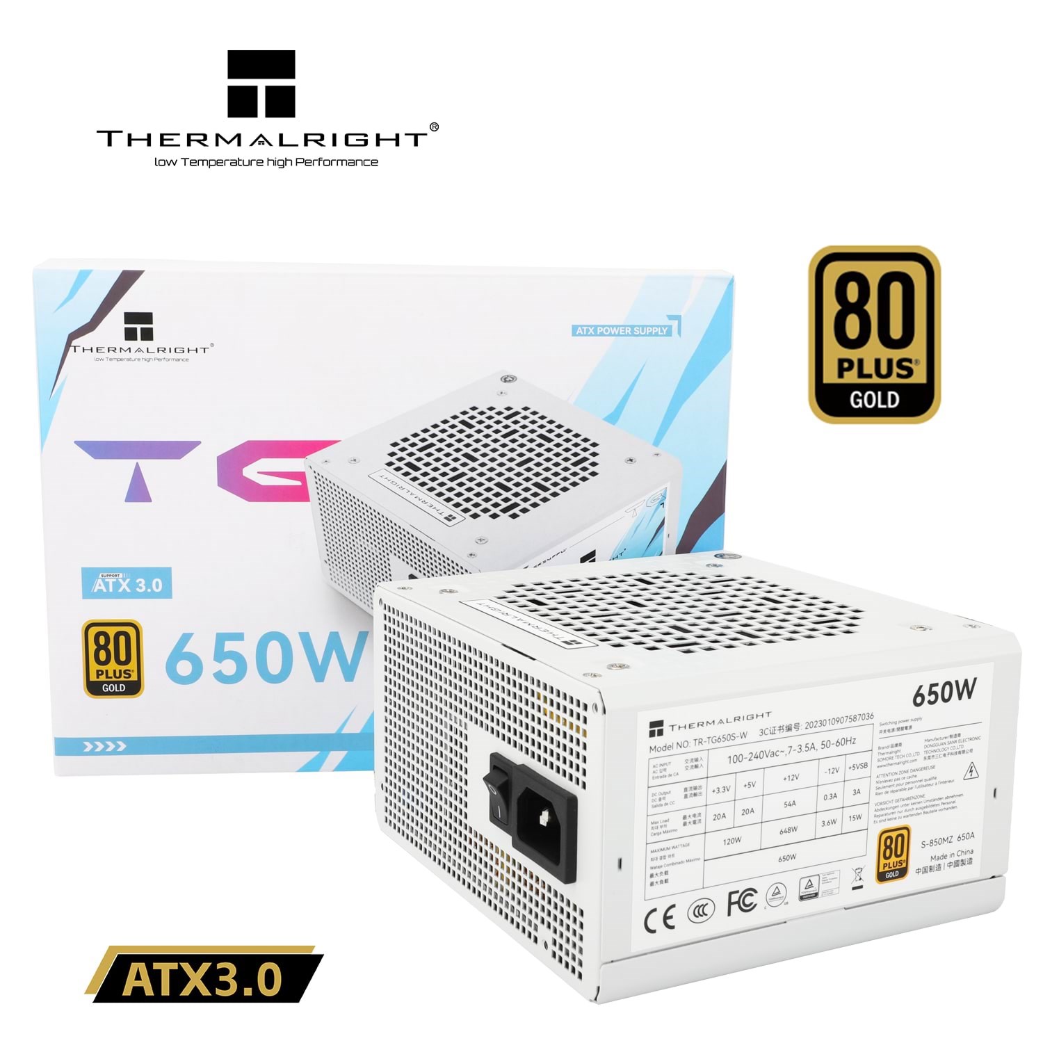Thermalright TG S (Non-modular) Weiß - Netzteile - 650 Watt - 120 mm - Atx 3.0 - 80 Plus Gold Zertifiziert Tr-tg 650s-w