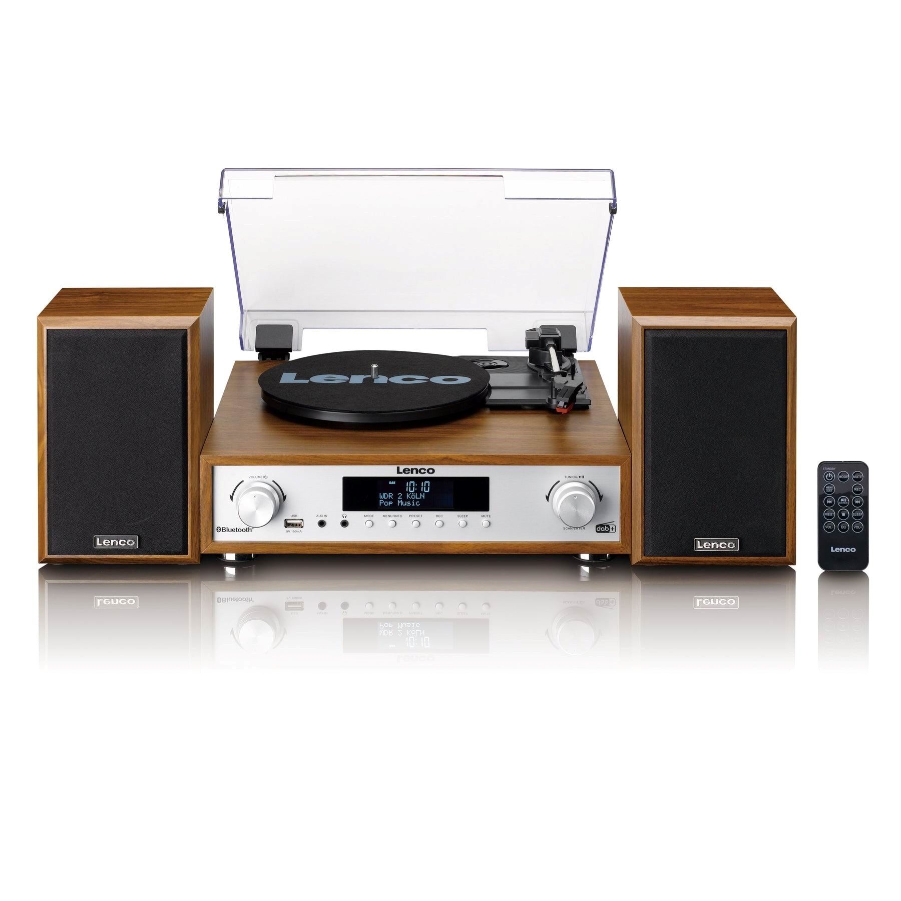 Lenco Mc-160wd - Hifi Stereo System With Record Player Dab+/FM Radio And Bluetooth - Wood - Plattenspieler