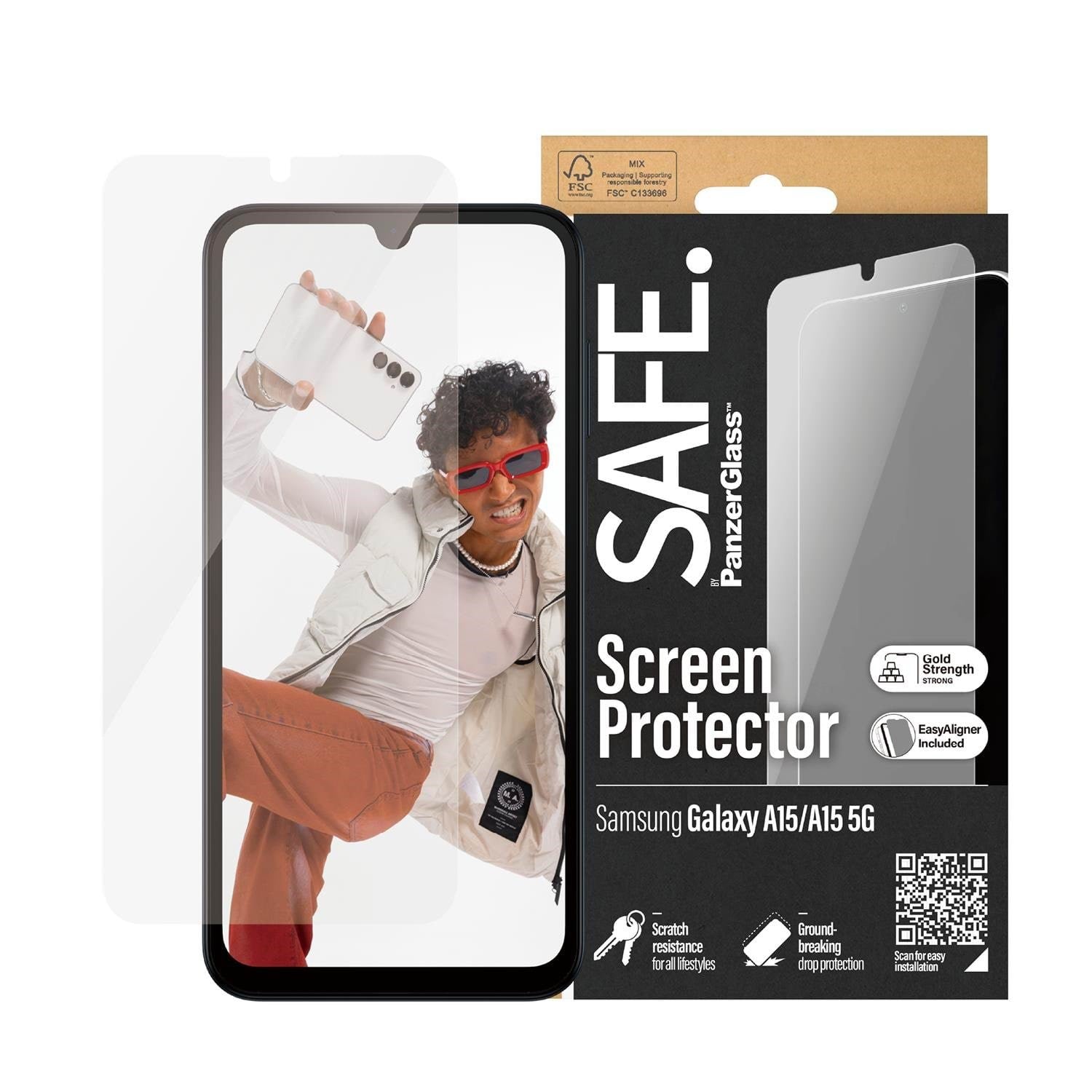 Safe by Panzerglass Screen Protector by Samsung Galaxy A15 | A15 5G | Ultra-wide Fit w. Easyaligner - Handys Schutzfolie
