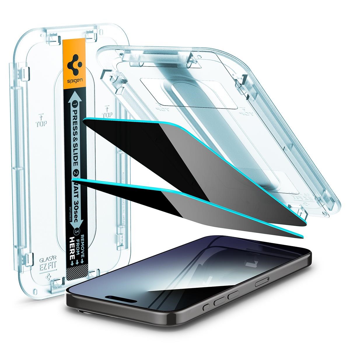 Spigen Glass tR EZ Fit (Privacy) 2 Pack - Transparency - Iphone 15 Pro - Handys Schutzfolie