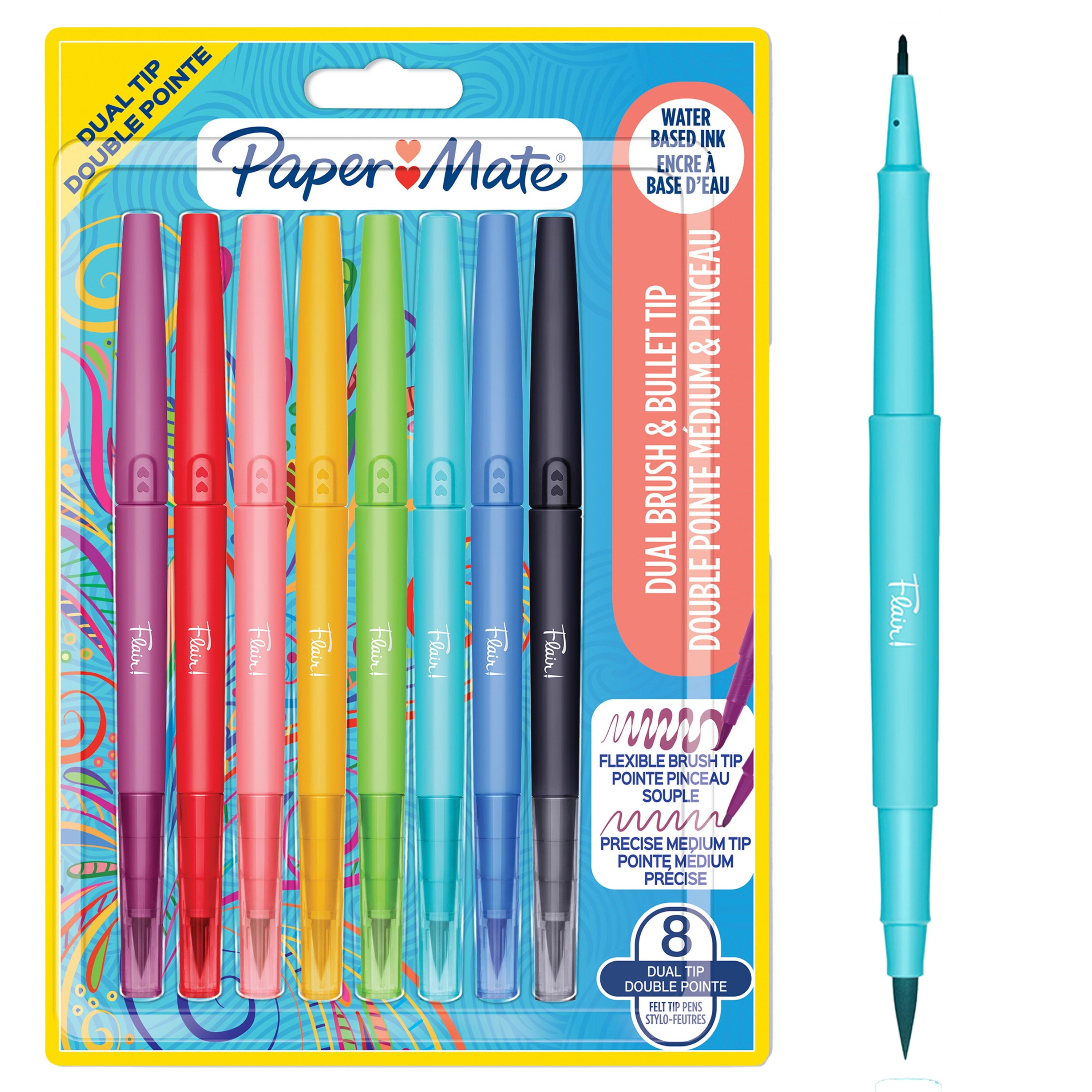 Paper Mate Flair-filzstifte Mit Zwei Spitzen | Brush-spitze Und Mittlere Spitze (0,7 mm) | Farbstifte Mit Zwei Spitzen | Verschiedene Farben | 8 Stück