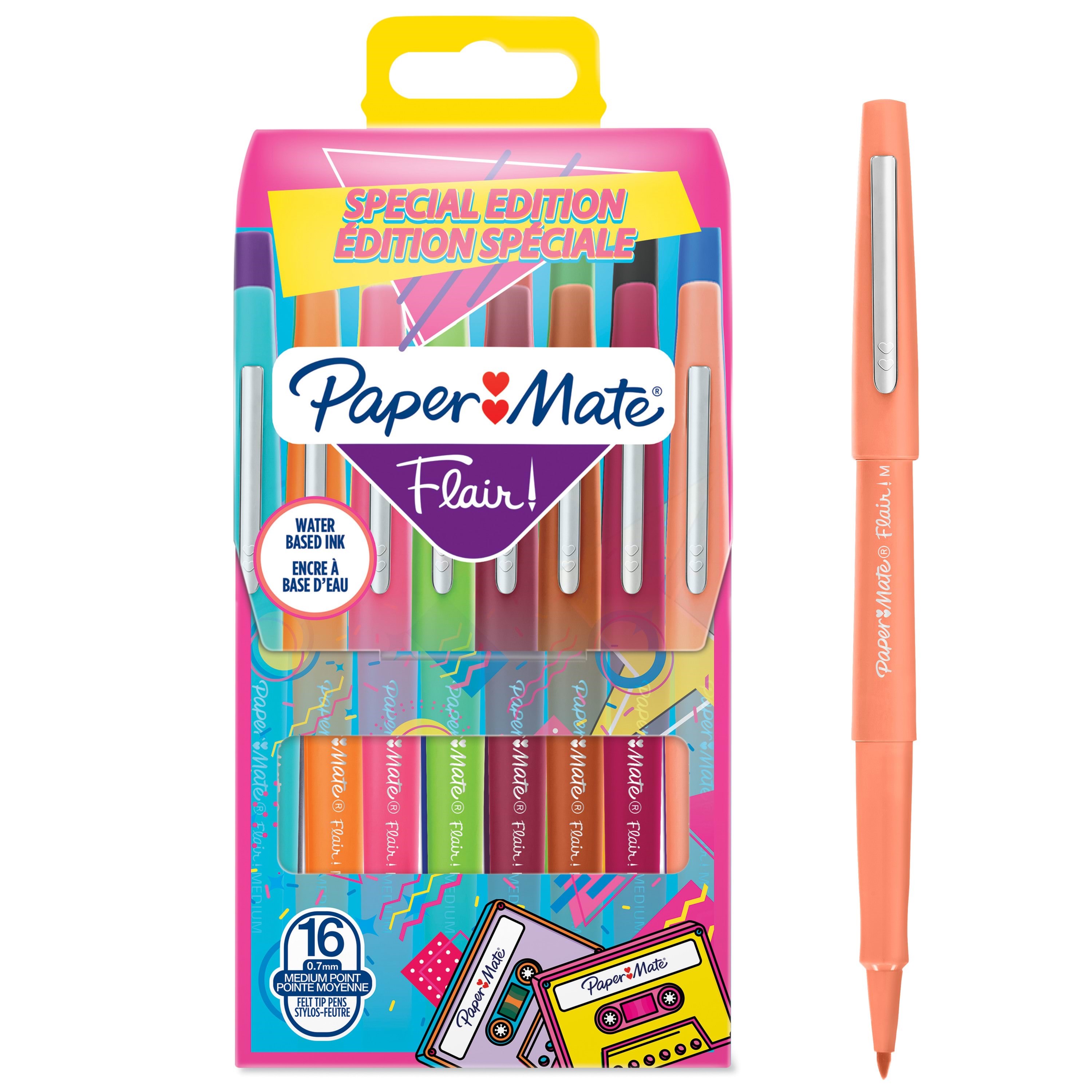 Paper Mate Flair Filzstifte | Mittlere Spitze (0,7mm) | Gemischte Retrofarben | 16 Stück - Utensilien Zum Schreiben Und Zeichnen 2180625