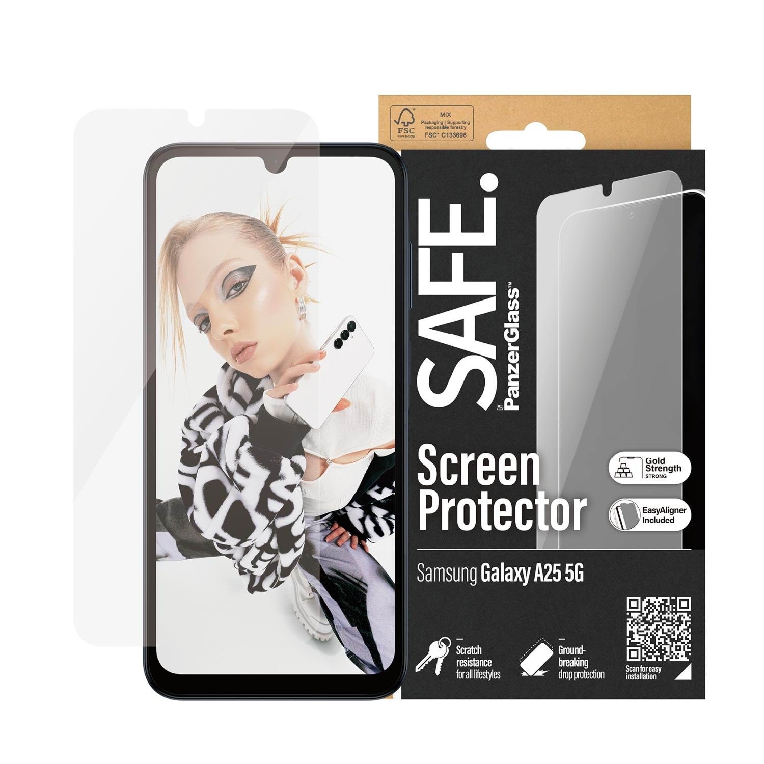 Safe by Panzerglass Screen Protector Samsung Galaxy A25 5G | Ultra-wide Fit w. Easyaligner - Handys Schutzfolie Safe95680