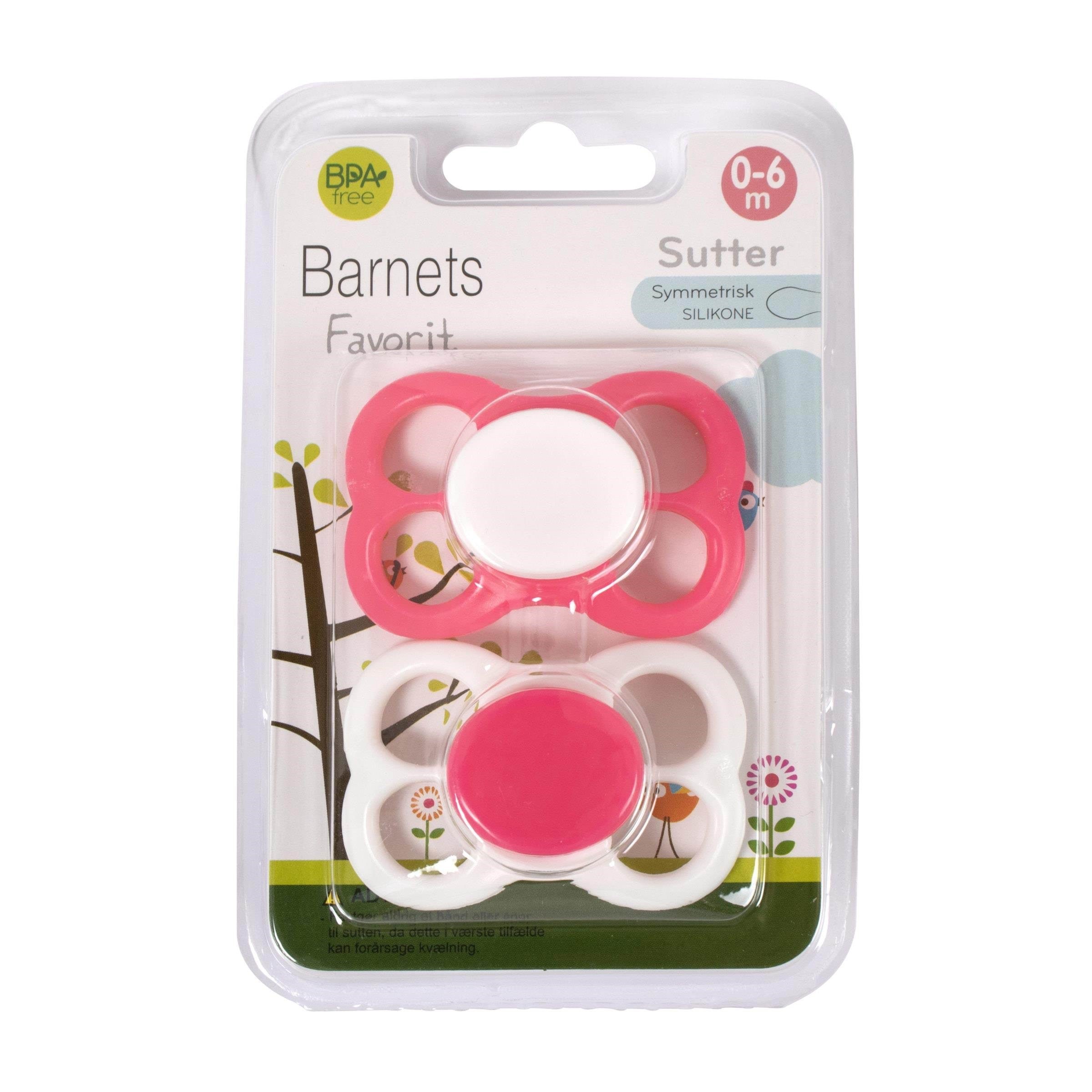 Barnets Favorit 2 Pak Luftsutter Silikone 0-6 Mdr. - Pink/hvid - Babypflege Bf-10005-1