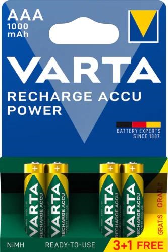 Varta Recharge Charge Accu Power Aaa 1000mah 4-pack (3+1) - Batterien Und Akkus