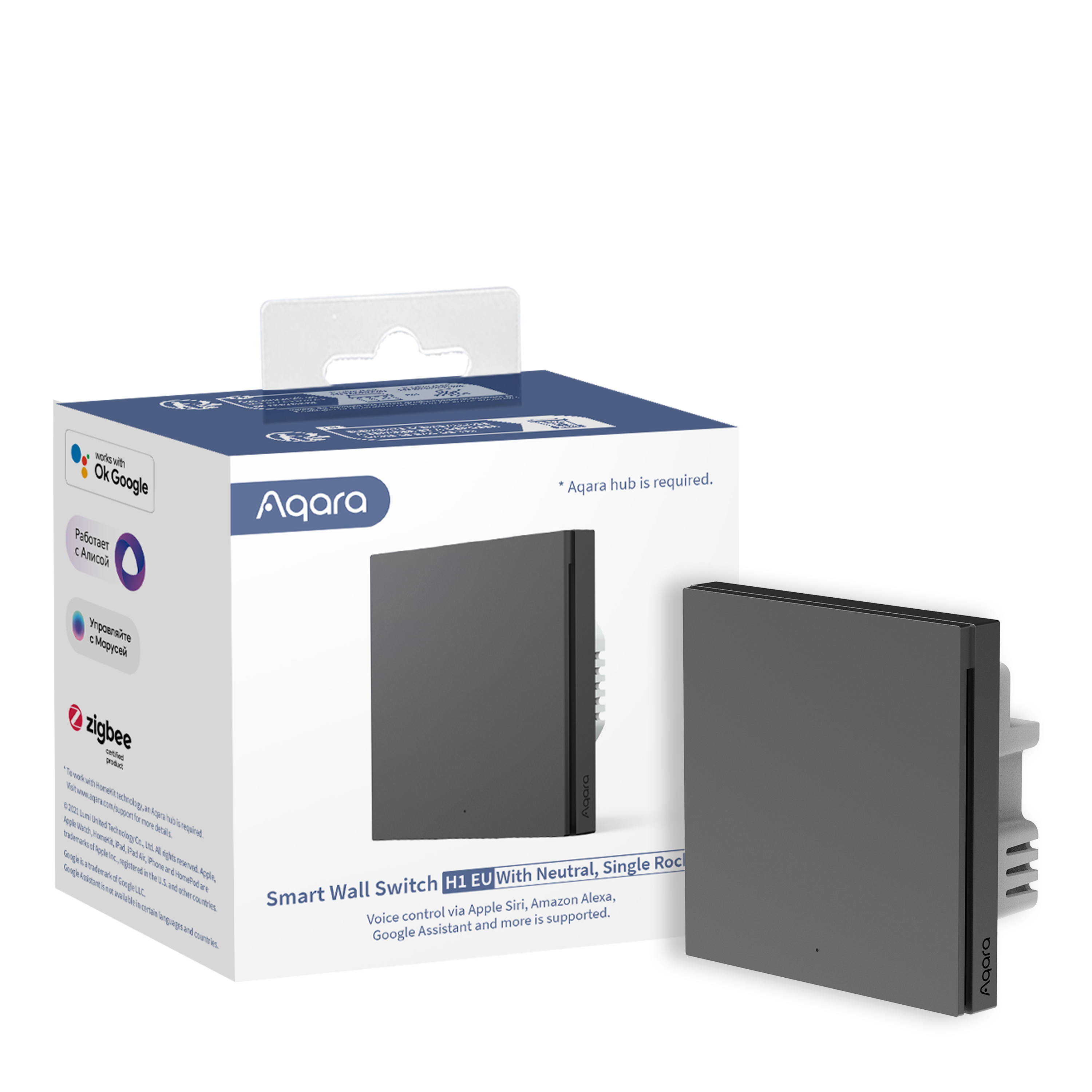 Aqara Smart Wall Switch H1 (With Neutral) - Single Rocker Grey - Smart Home
