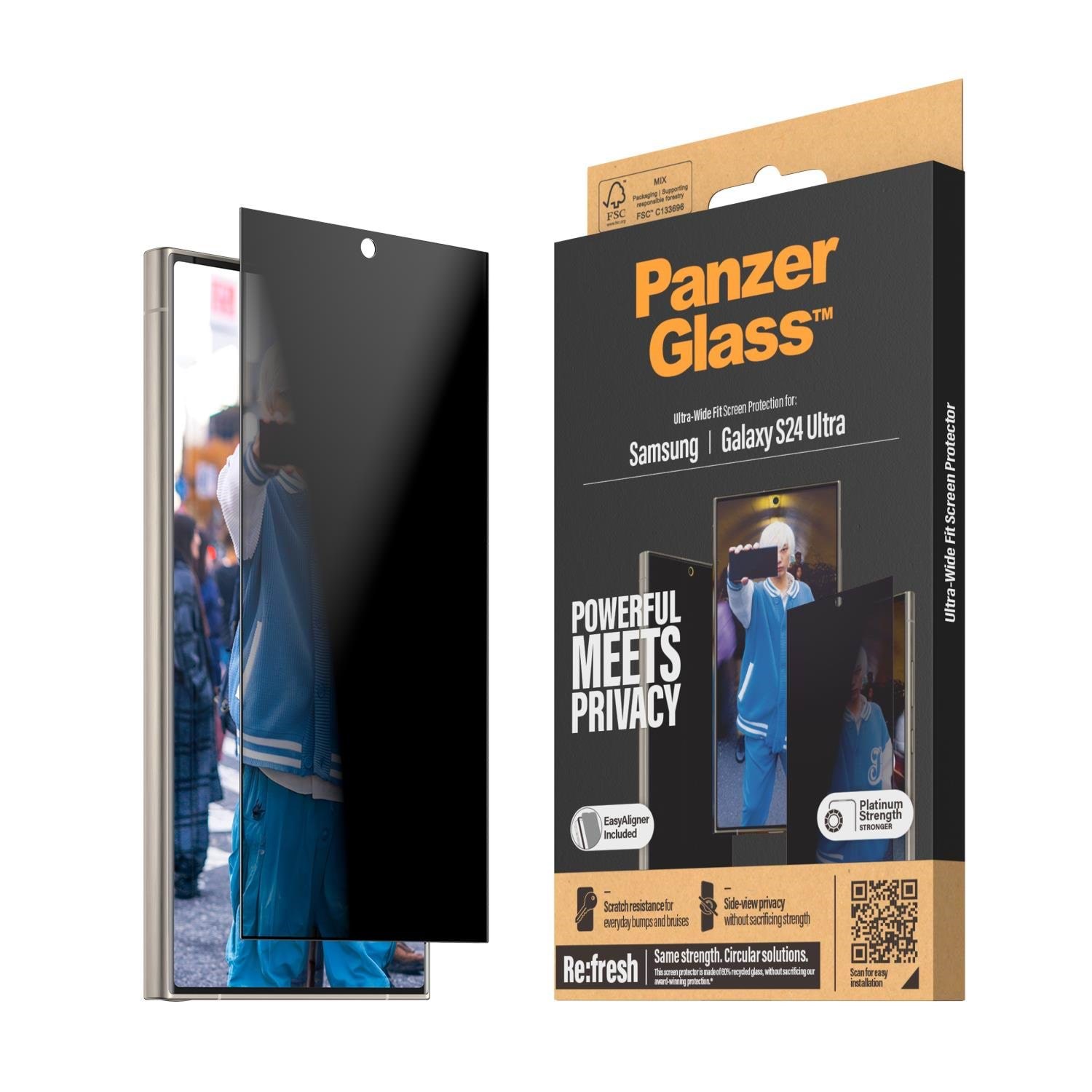 Panzerglass Privacy Screen Protector Samsung Galaxy S24 Ultra | Ultra-wide Fit w. Easyaligner - Handys Schutzfolie Panzerp7352