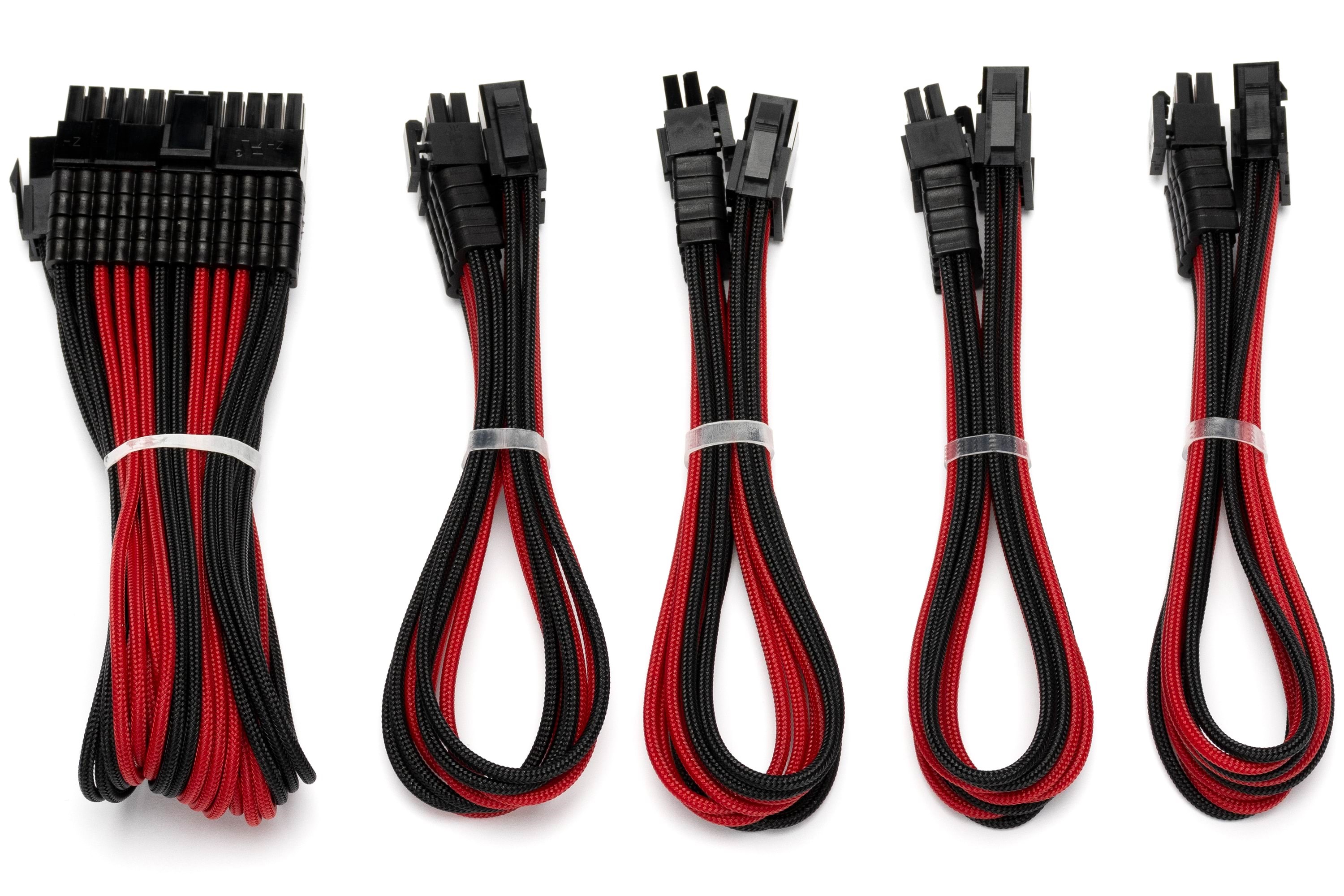 Dutzo Sleeved Power Extention Cable Kit (v2) - Schwarz / Rot - Stromkabel Intern Dsc-pcev230cmbr