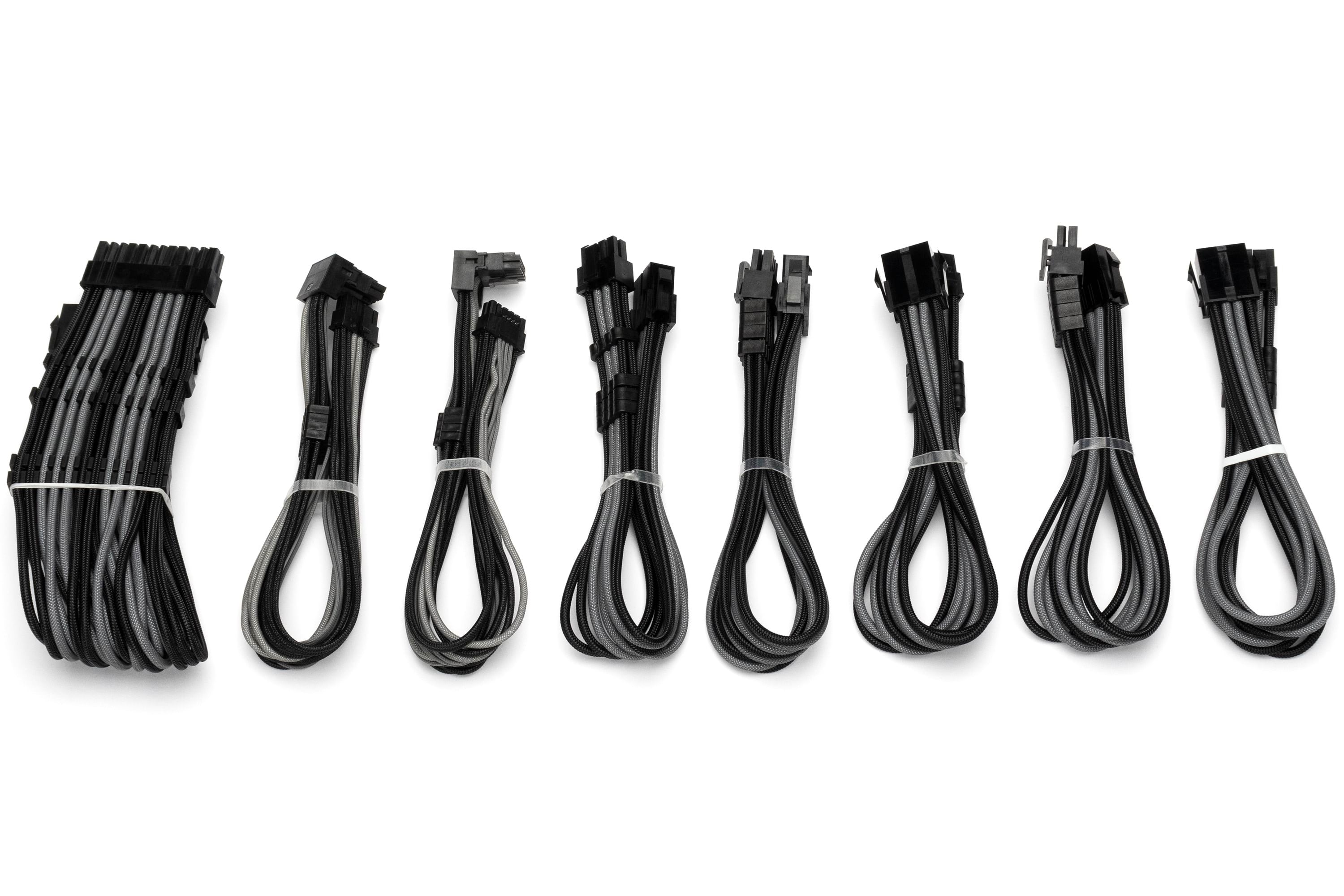 Dutzo Sleeved Strom Verlängerungskabel Pro Kit - Schwarz / Grau - Stromkabel Intern Dsc-pcep30cmbg
