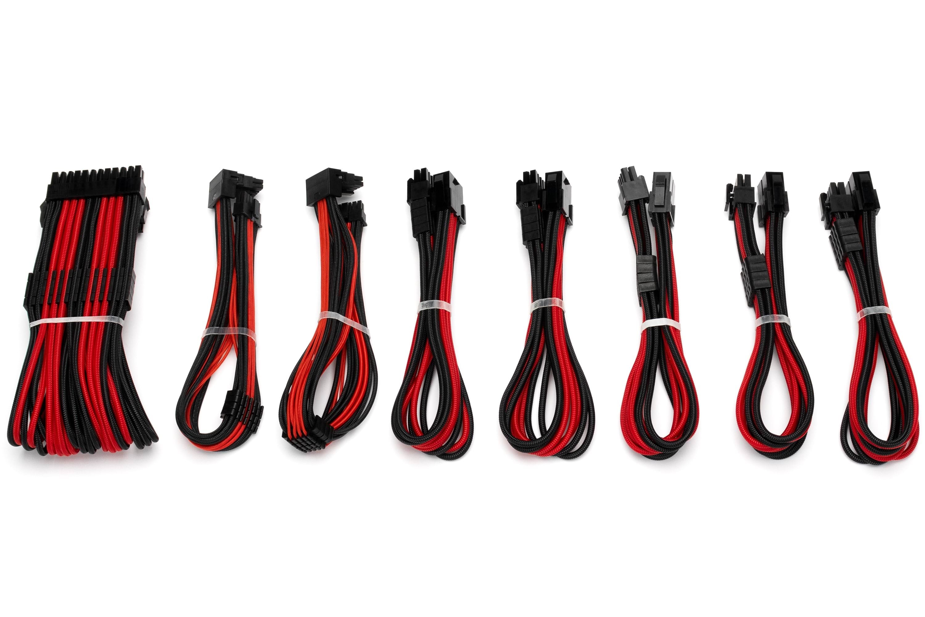 Dutzo Sleeved Strom Verlängerungskabel Pro Kit - Schwarz / Rot - Stromkabel Intern Dsc-pcep30cmbr