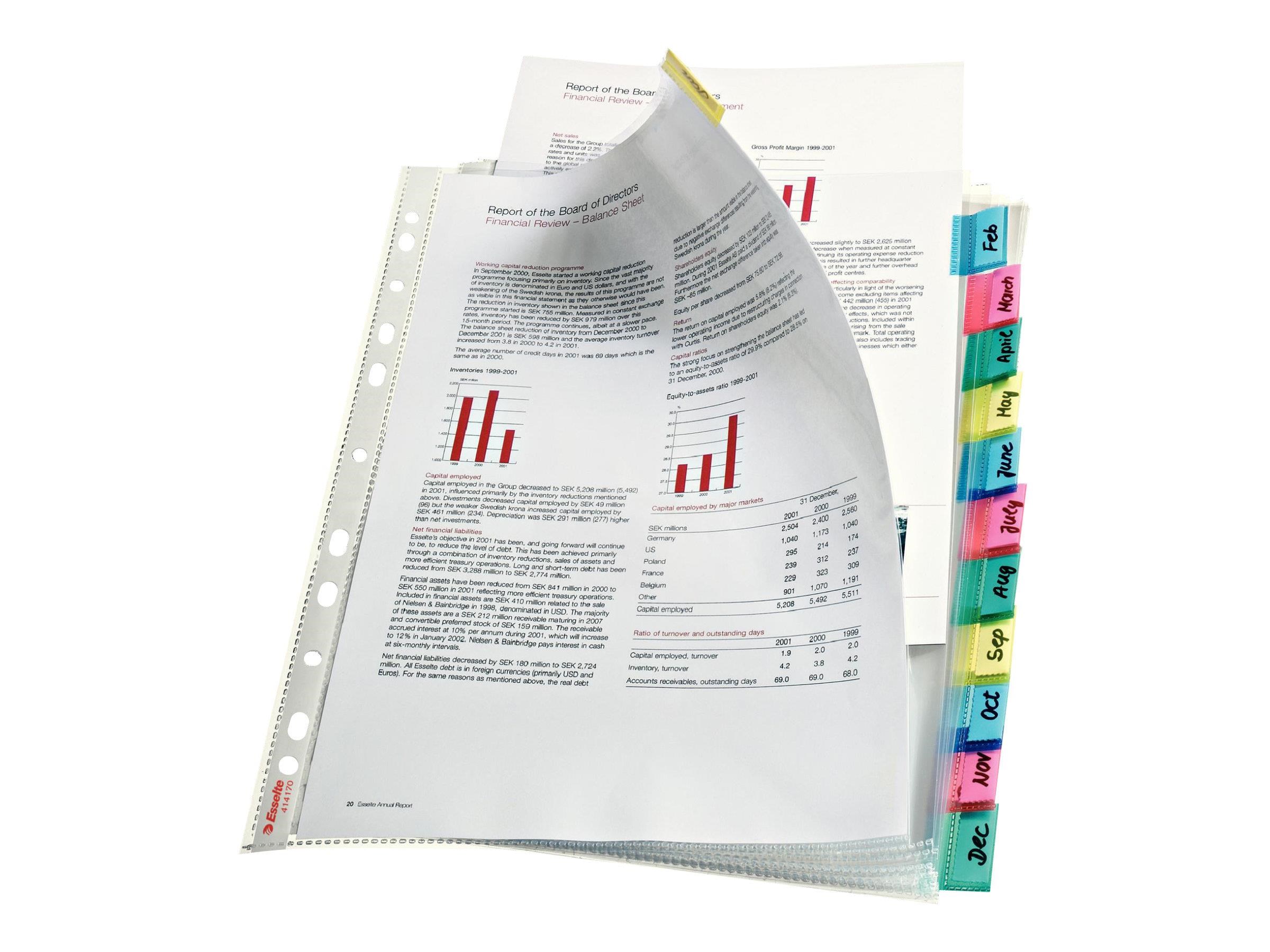 Esselte - Divider - 12 Parts - For A4 Maxi - Capacity: 30 Sheets - Tabbed - Clear Glass - Archivierung Und Aufbewahrung
