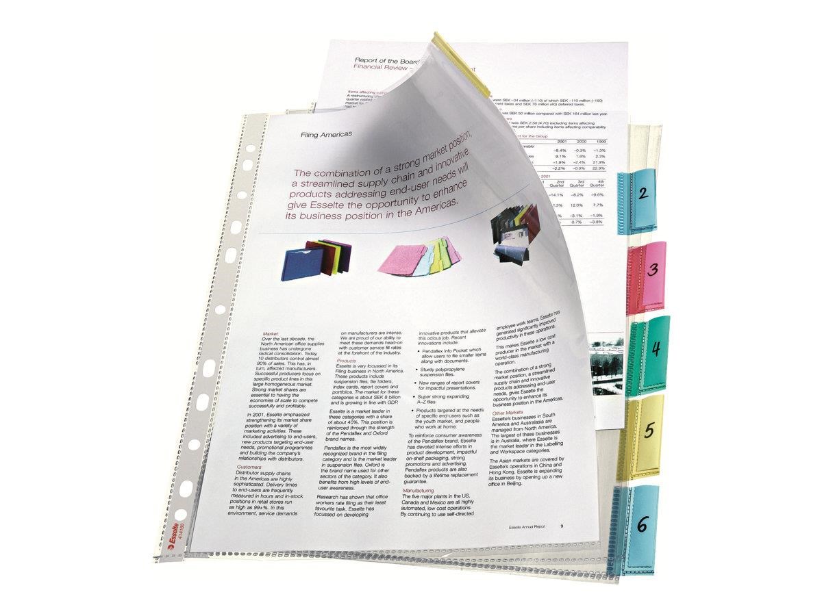 Esselte - L-shaped Folder - 6 Parts - For A4 Maxi - Capacity: 30 Sheets - Tabbed - Clear Glass - Archivierung Und Aufbewahrung 414160