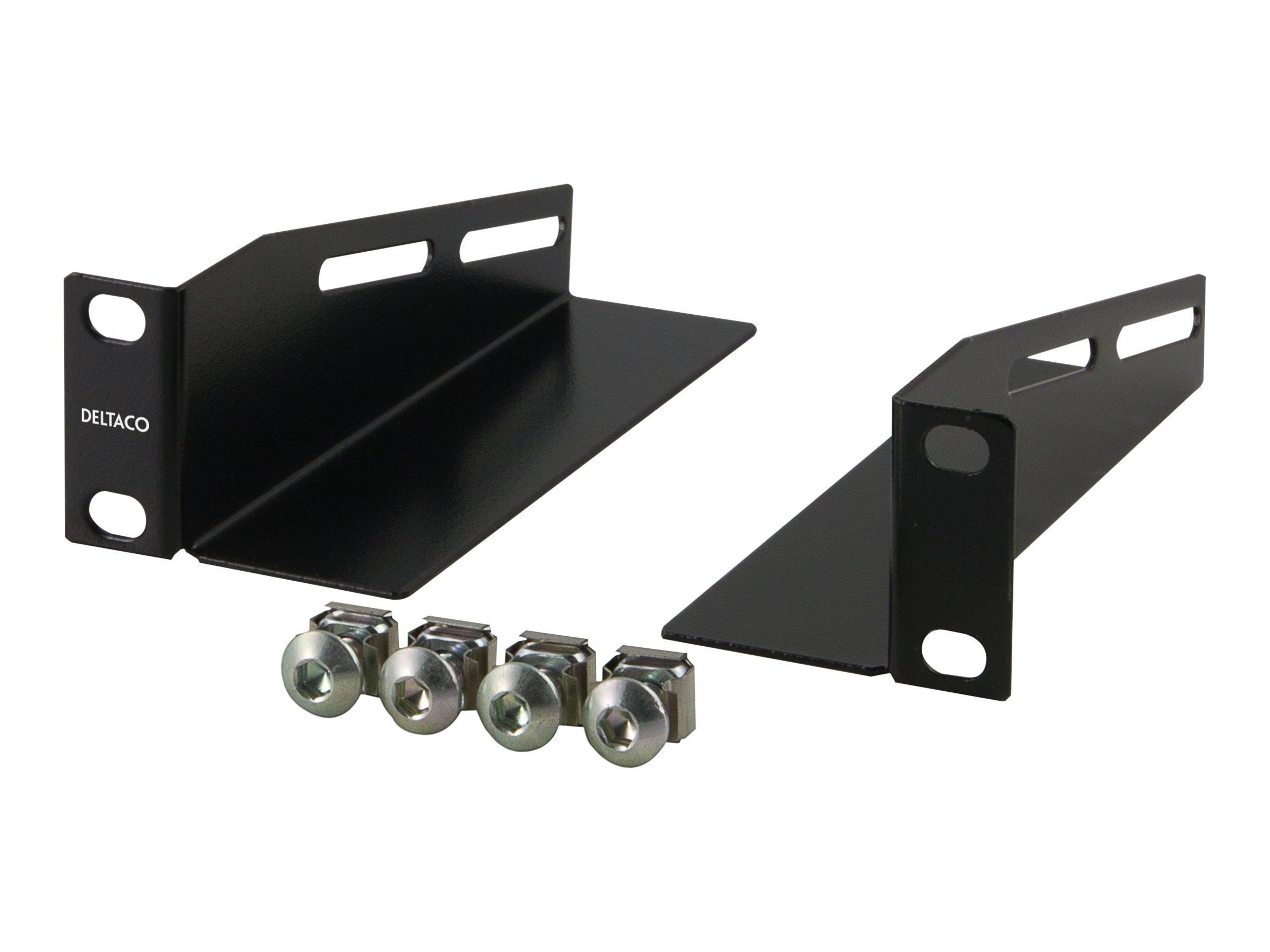 Deltaco L-support Rails 10" Cabinet 1U 136mm Deep (2-pack) Black - Netzwerkzubehoer