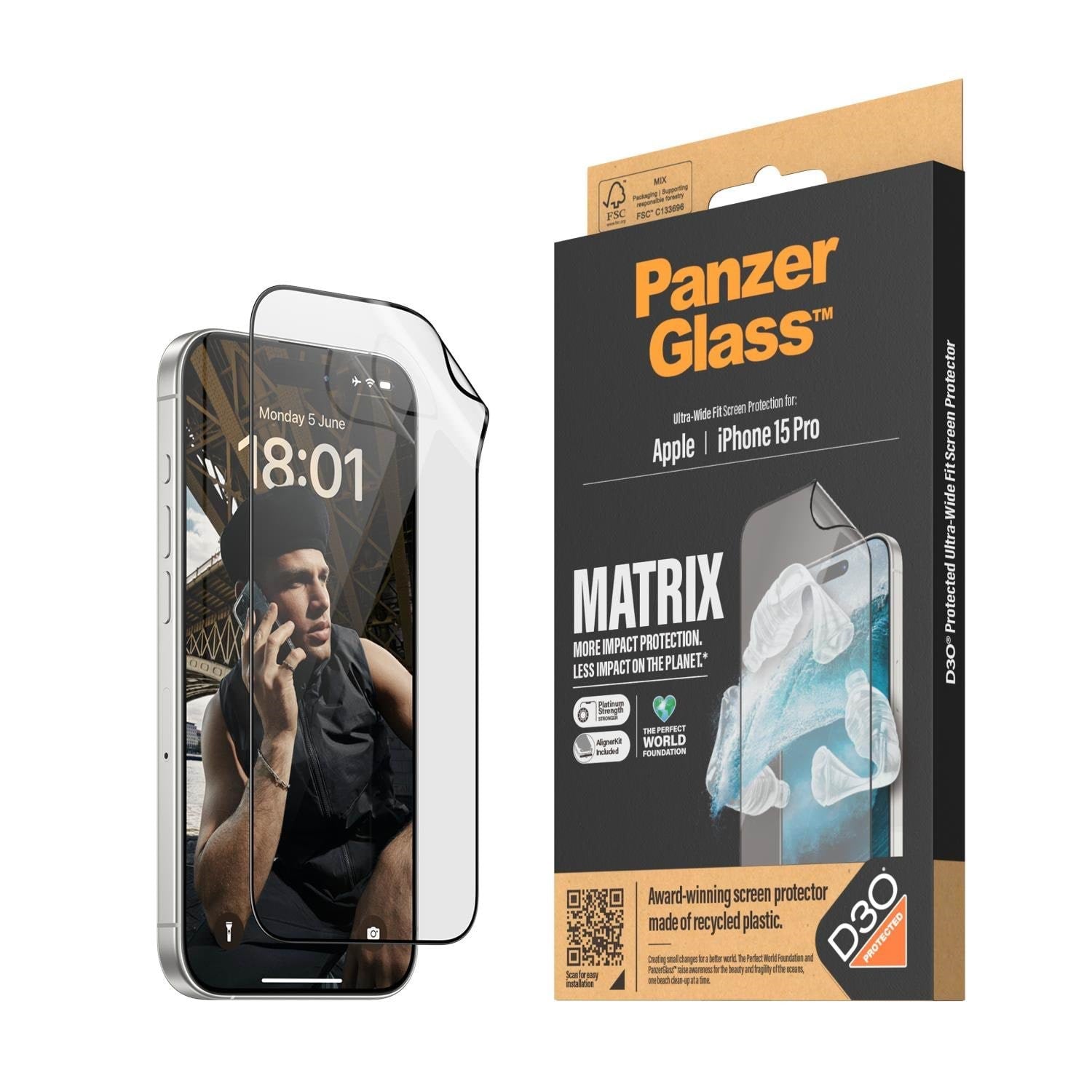 Panzerglass Matrix Screen Protector With D3o Iphone 15 Pro | Ultra-wide Fit w. Alignerkit - Handys Schutzfolie Panzer2818