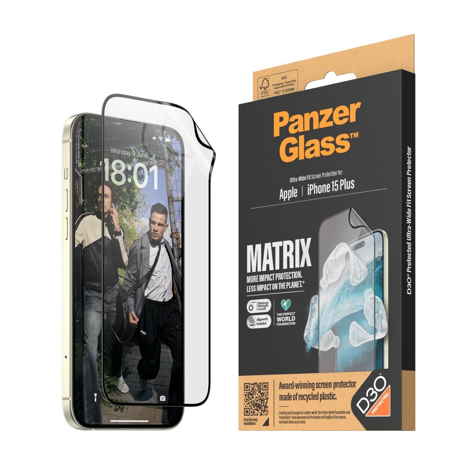 Panzerglass Matrix Screen Protector With D3o Iphone 15 Plus | Ultra-wide Fit w. Alignerkit - Handys Schutzfolie