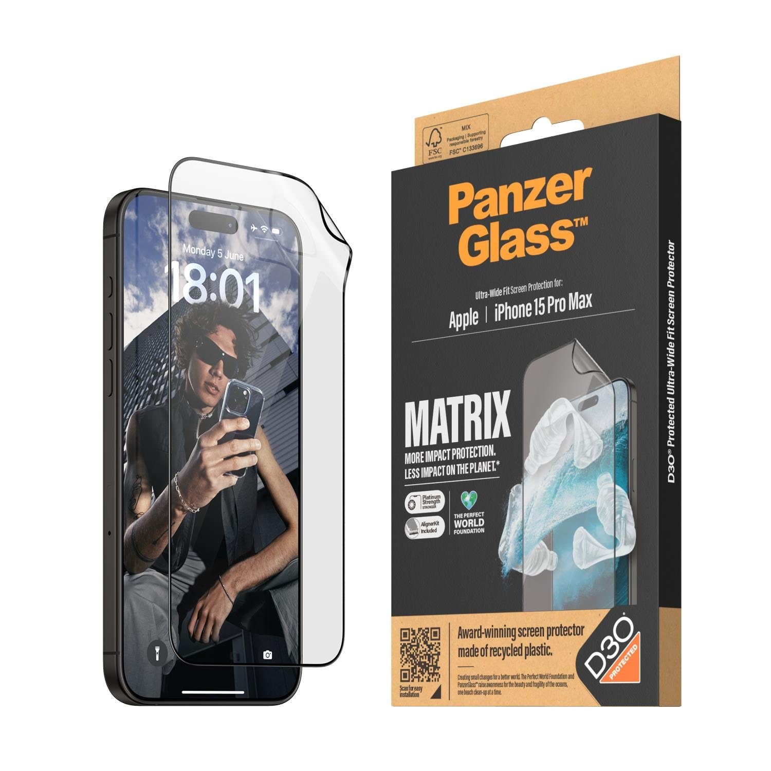 Panzerglass Matrix Screen Protector With D3o Iphone 15 Pro Max | Ultra-wide Fit w. Alignerkit - Handys Schutzfolie Panzer2820