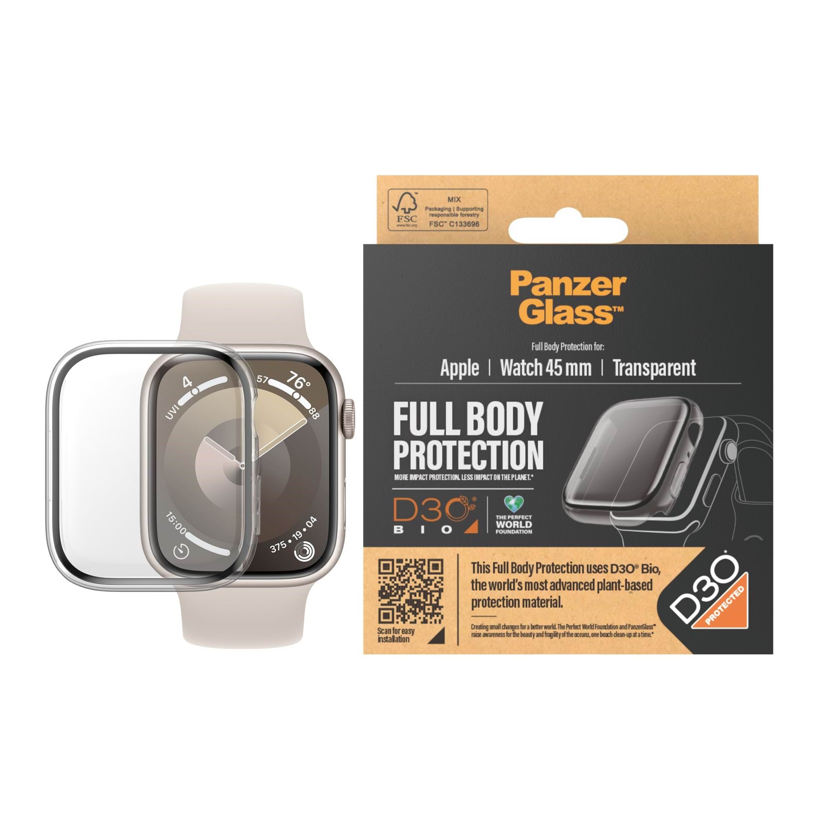 Panzerglass Screen Protector Full Body Apple Watch Series 9 With D3o | 45mm | Transparent - Smartwatch Accessories Panzer3687
