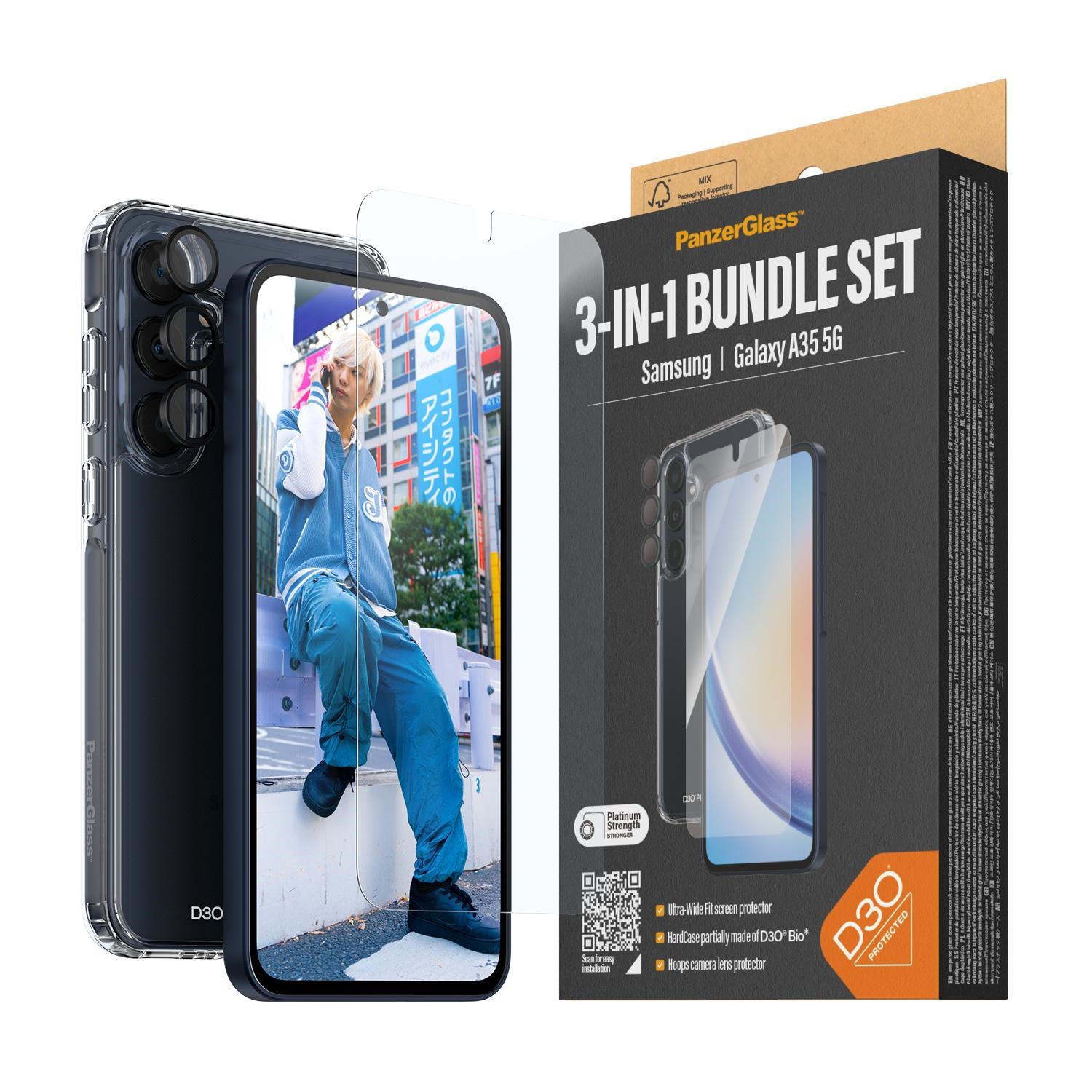 Panzerglass 3-in-1 Protection Pack Samsung Galaxy A35 5G | Ultra-wide Fit w. Easyaligner - Handys Cover Cases