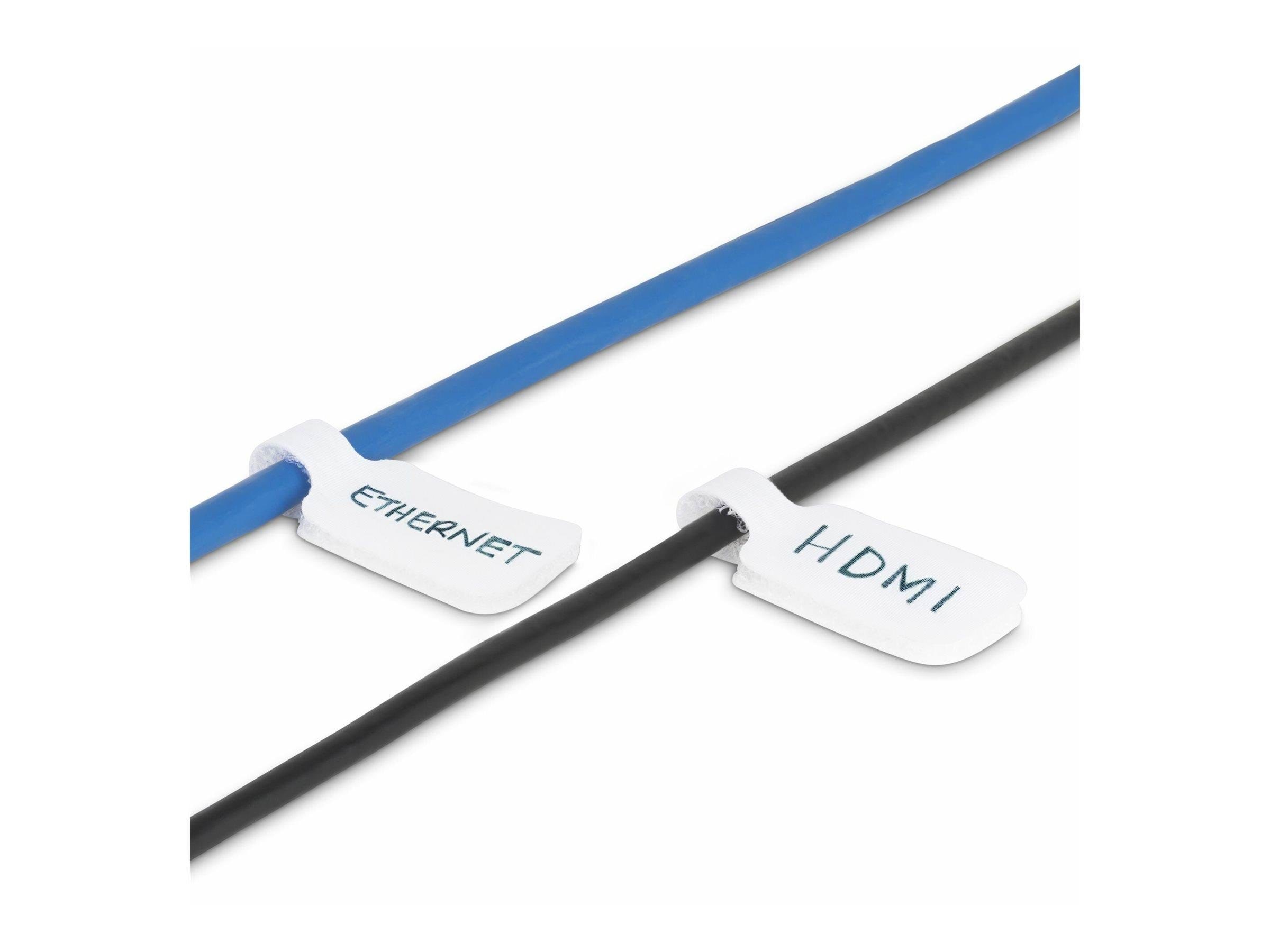 3.5in (9cm) Cable Labels 100 Pack White Cable/cord Tags (Cable-tag-hlwh) - Cable Identification Labels - Hook-to-hook Fastener Write-on - 