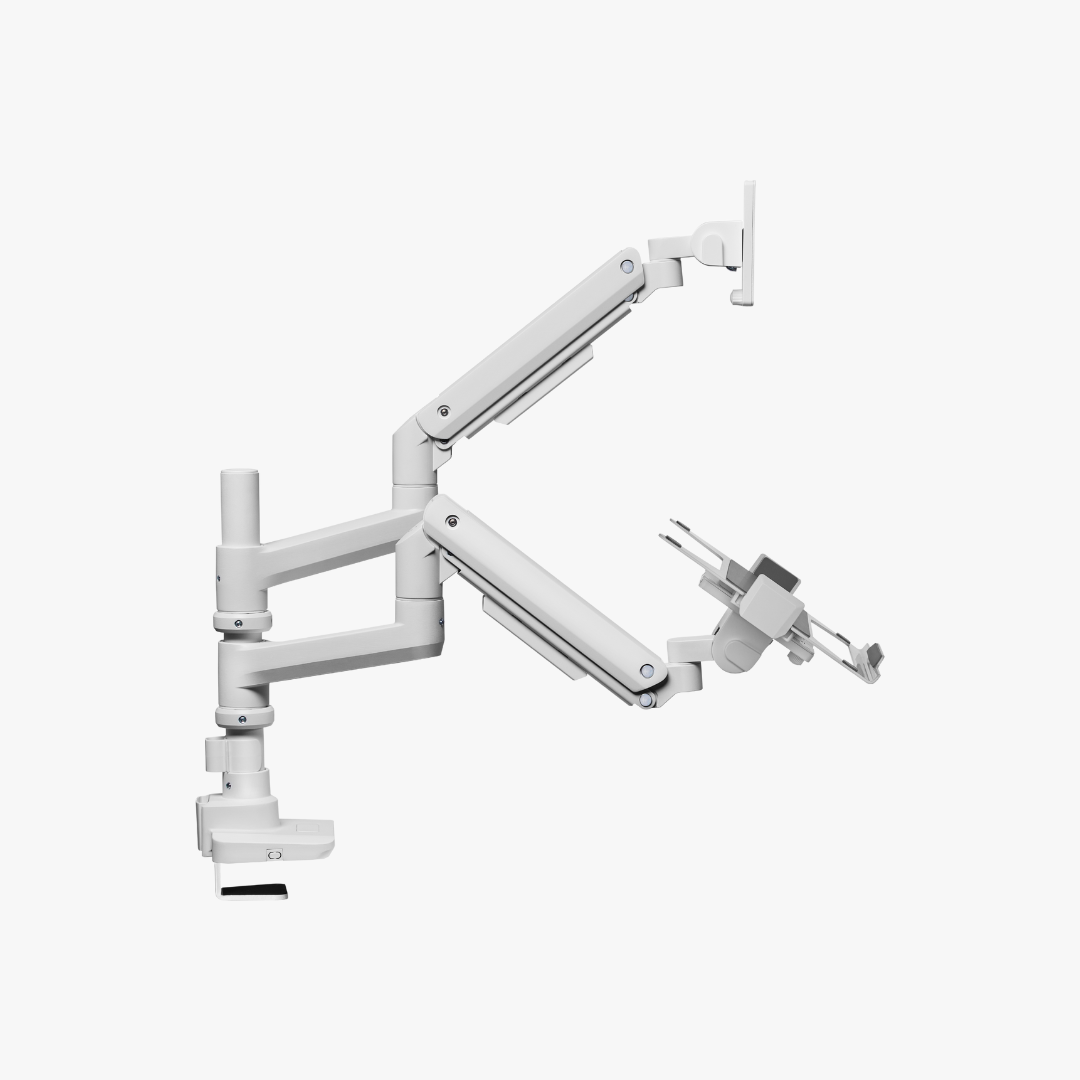 Alterzone Arm Luxe Schwere Einzel-monitorarm Mit Laptop-ablage, Weiß - Monitorhalterung