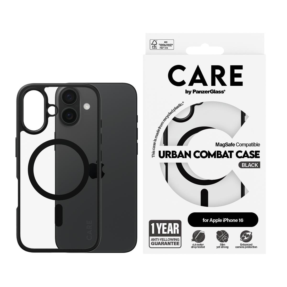 Care by Panzerglass Case Flagship Urban Combat Black Magsafe Iphone 16 - Handys Cover Cases Panzer1357