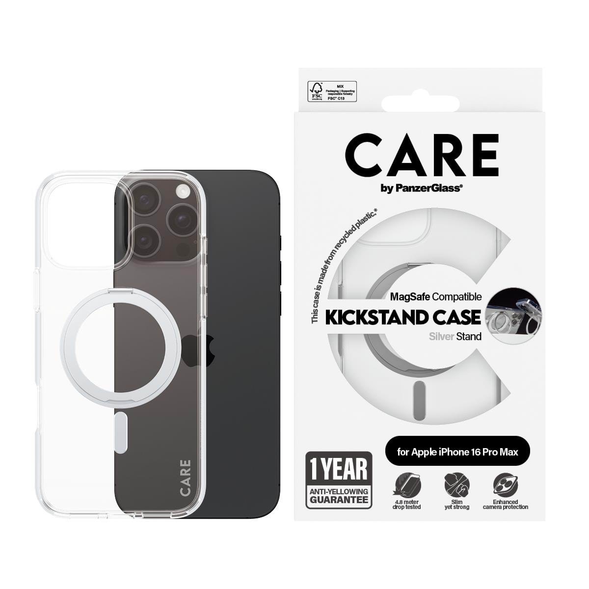 Care by Panzerglass Case Feature Silver Kickstand & Magsafe Iphone 16 Pro Max - Handys Cover Cases Panzer1328