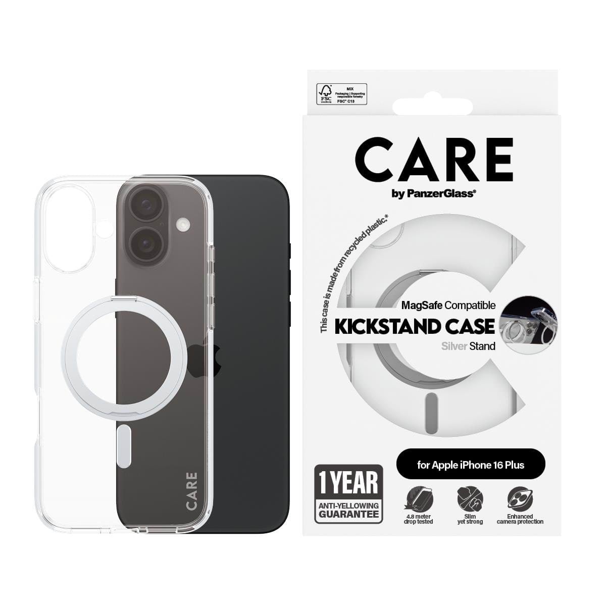Care by Panzerglass Case Feature Silver Kickstand & Magsafe Iphone 16 Plus - Handys Cover Cases