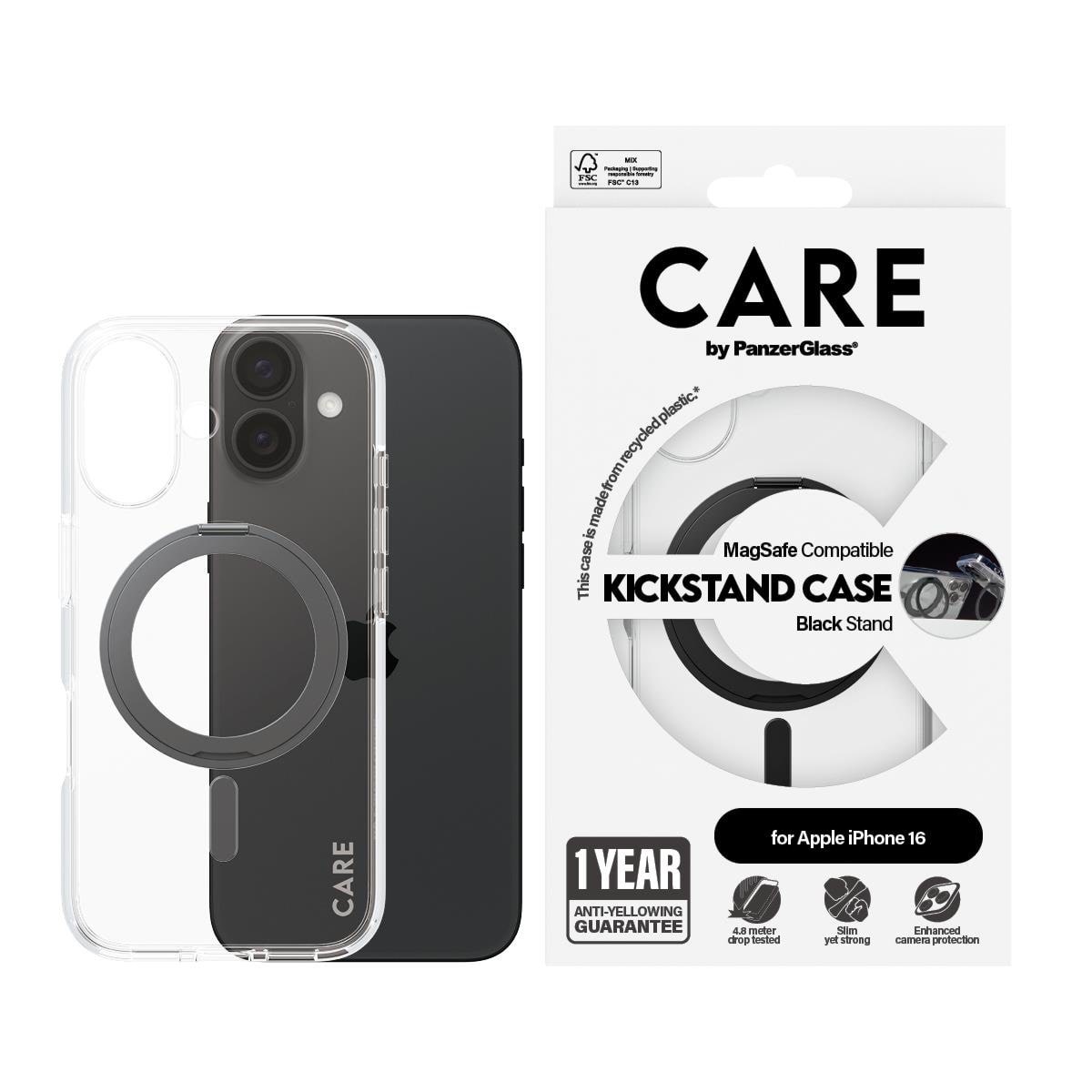 Care by Panzerglass Case Feature Black Kickstand & Magsafe Iphone 16 - Handys Cover Cases Panzer1321
