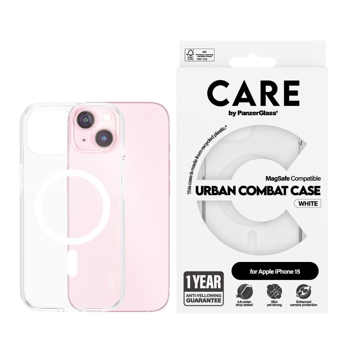 Care by Panzerglass Flagship Case Transparent Urban Combat w. White Magsafe Iphone 15 - Handys Cover Cases Panzer1417