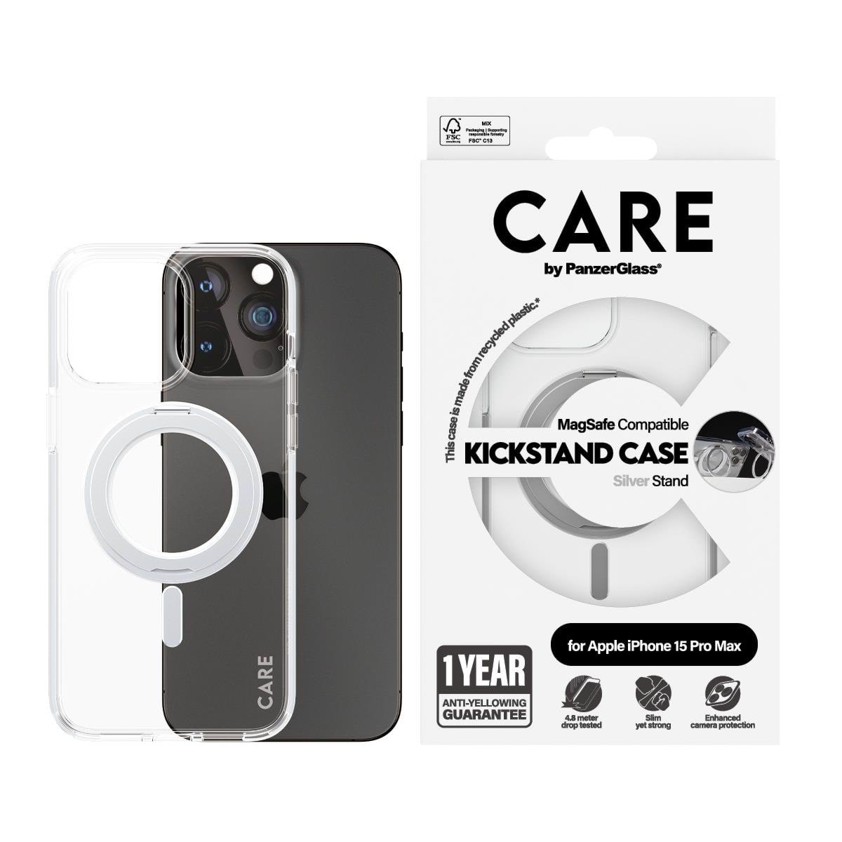 Care by Panzerglass Feature Case Transparent w. Silver Kickstand & Magsafe Iphone 15 Plus - Handys Cover Cases Panzer1416