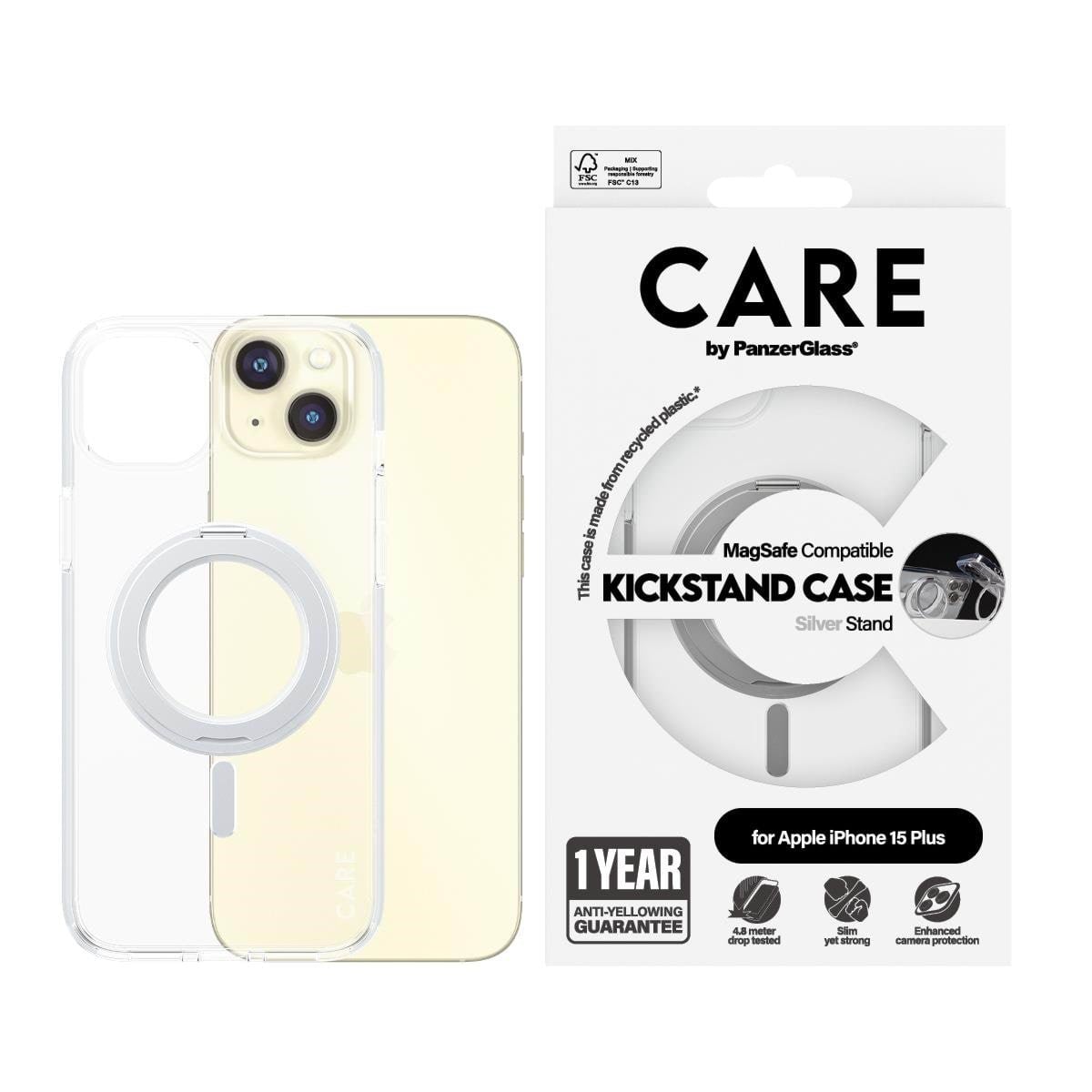 Care by Panzerglass Feature Case Transparent w. Silver Kickstand & Magsafe Iphone 15 Pro Max - Handys Cover Cases