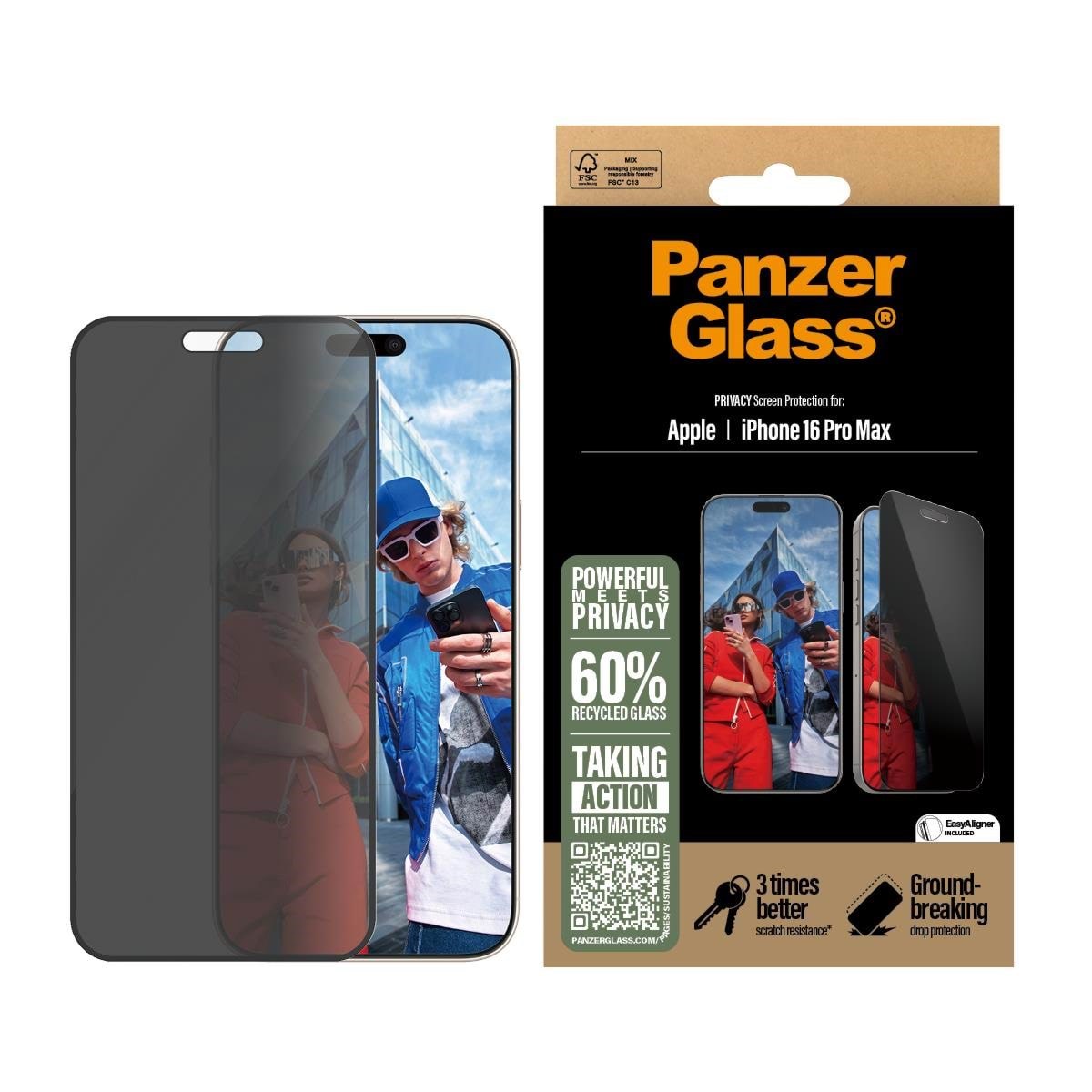 Panzerglass Privacy Screen Protector Iphone 16 Pro Max | Ultra-wide Fit - Handys Schutzfolie Panzerp2864