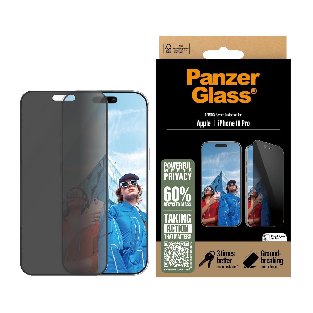 Panzerglass Privacy Screen Protector Iphone 16 Pro | Ultra-wide Fit - Handys Schutzfolie Panzerp2862