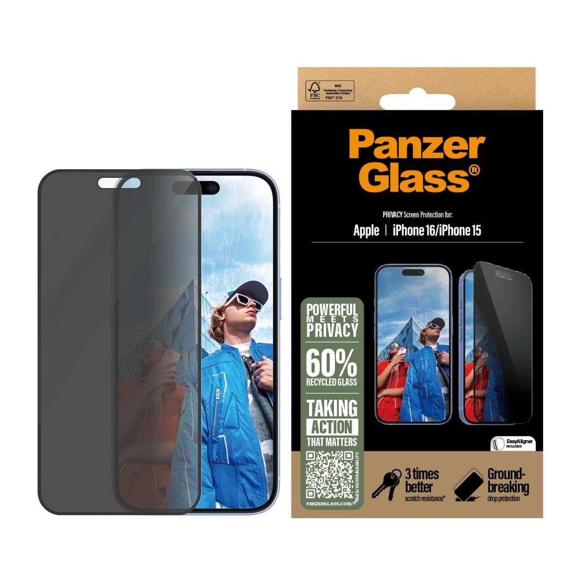 Panzerglass Privacy Screen Protector Iphone 16 | Ultra-wide Fit - Handys Schutzfolie