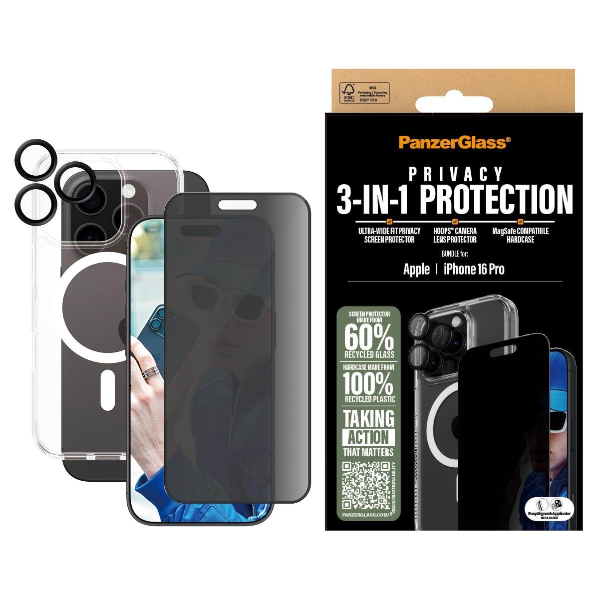 Panzerglass 3-in-1 Privacy Protection Bundle Iphone 16 Pro - Handys Schutzfolie