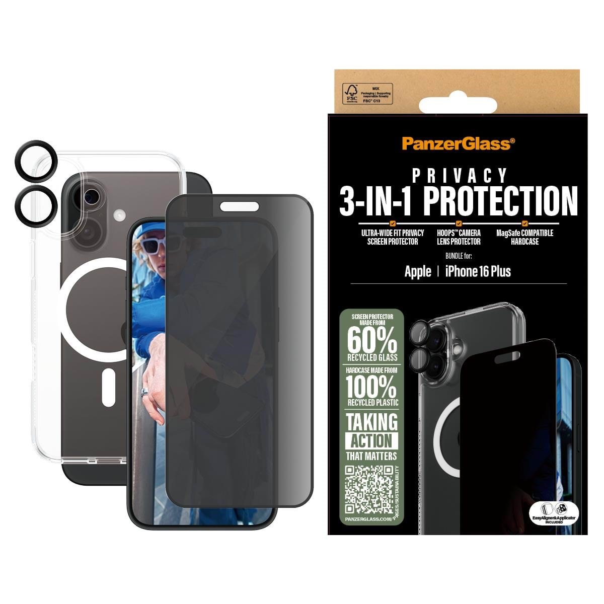 Panzerglass 3-in-1 Privacy Protection Bundle Iphone 16 Plus - Handys Schutzfolie Panzerb1293+P2863+1283