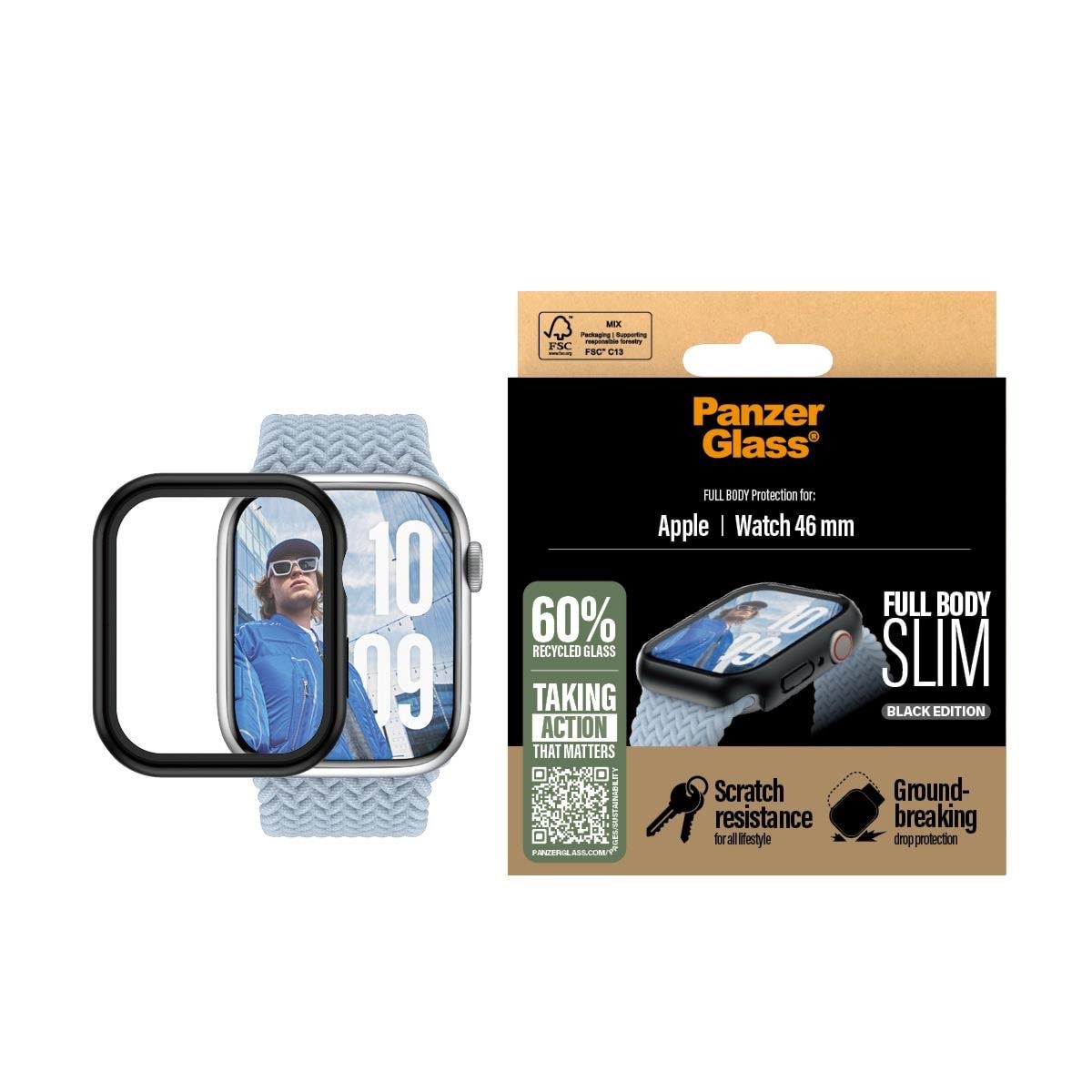 Panzerglass Screen Protector Snappie Full Body Slim Black Apple Watch Series 10 | 46mm - Smartwatch Accessories